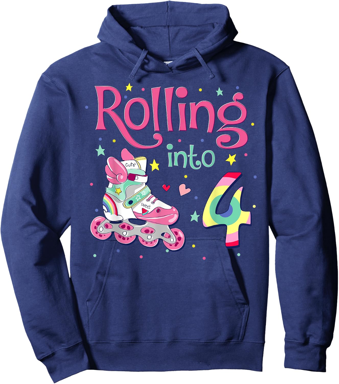 4th Bday Rolling Into 4 Birthday Girl Roller Skate Party Hoodie - Hoodie | Navy