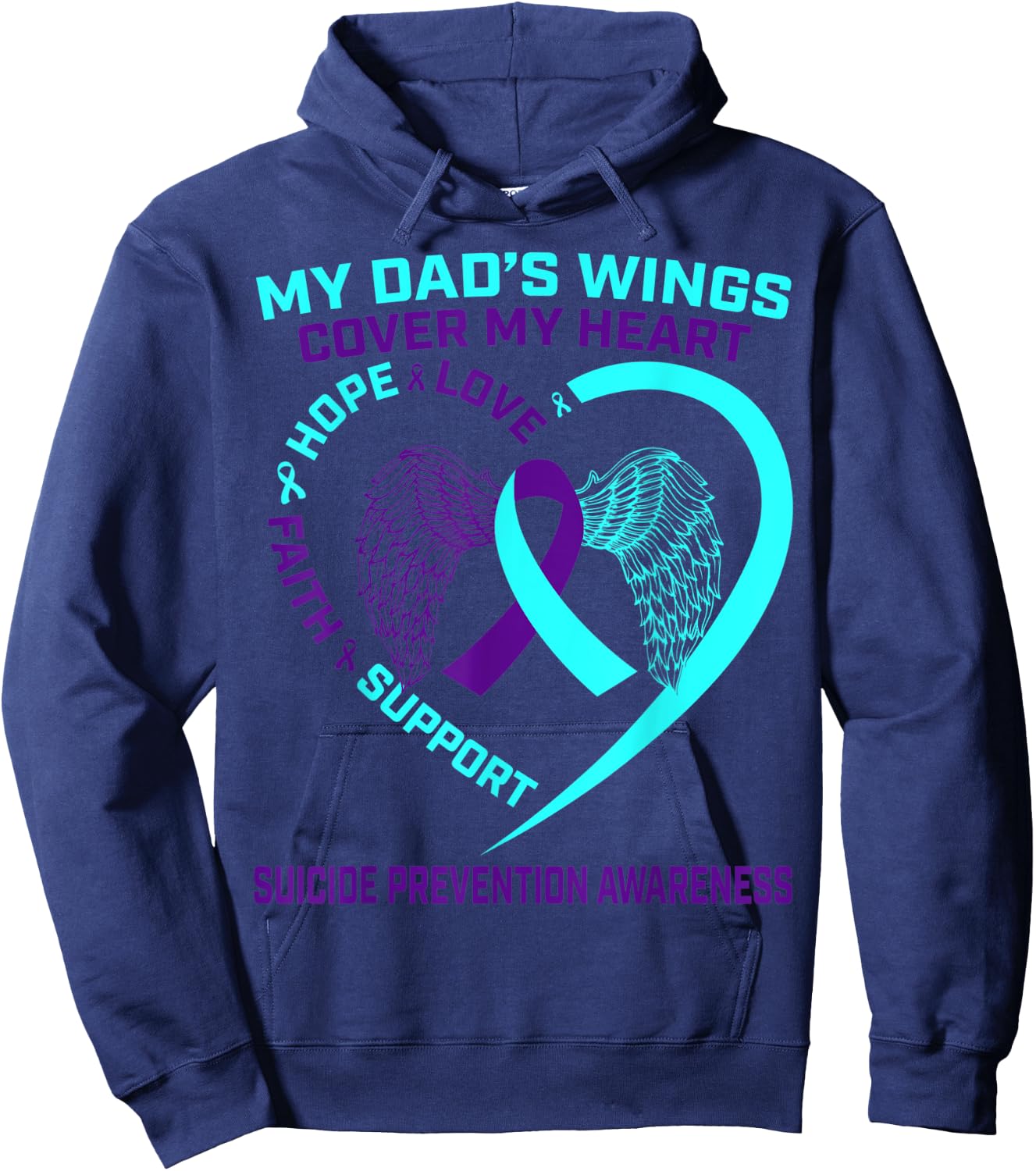 Teal Purple Suicide Prevention Awareness Dad Father Wings Hoodie - Hoodie | Navy