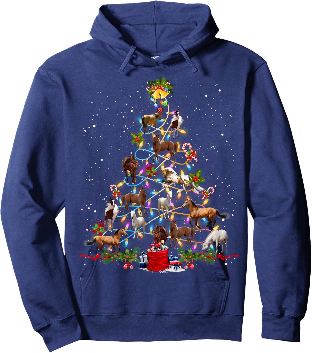 Horse Christmas Tree Xmas Ornament Decor Horse Hoodie - Hoodie | Navy