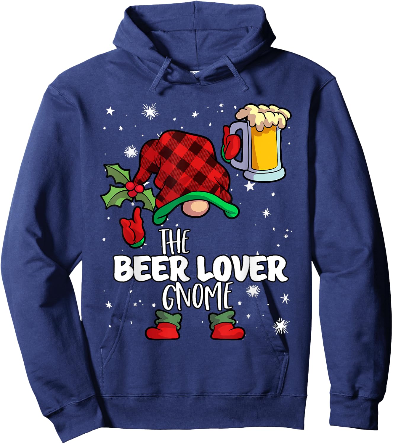 Beer Lover Gnome Red Buffalo Plaid Matching Family Christmas Hoodie - Hoodie | Navy