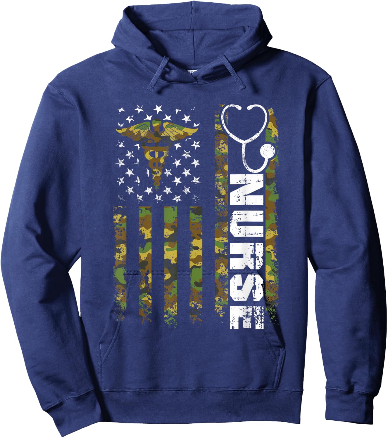 American Flag Camouflage Nurse Patriotic 4th of July Hoodie - Hoodie | Navy
