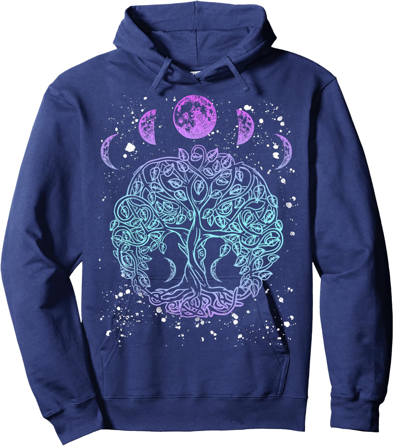 Moon Phases Tree of Life - Viking Pagan Wicca Hoodie - Hoodie | Navy