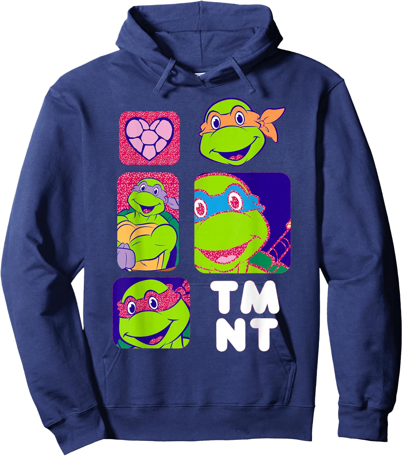 TMNT Heads with Pink Glitter Text Hoodie - Hoodie | Navy