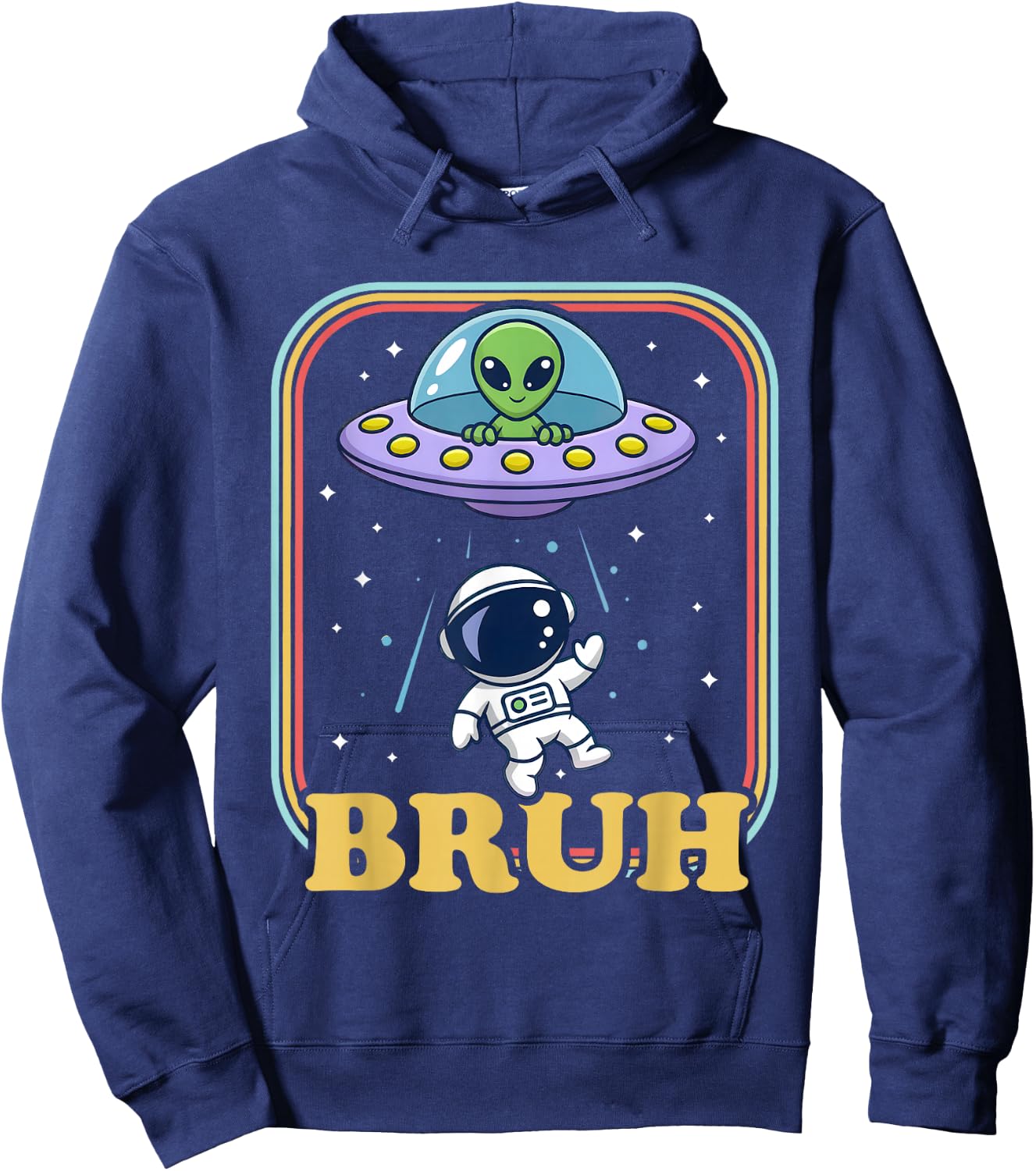 Astronaut Bruh Meme Funny Alien Spaceship UFO Boys Kids Hoodie - Hoodie | Navy