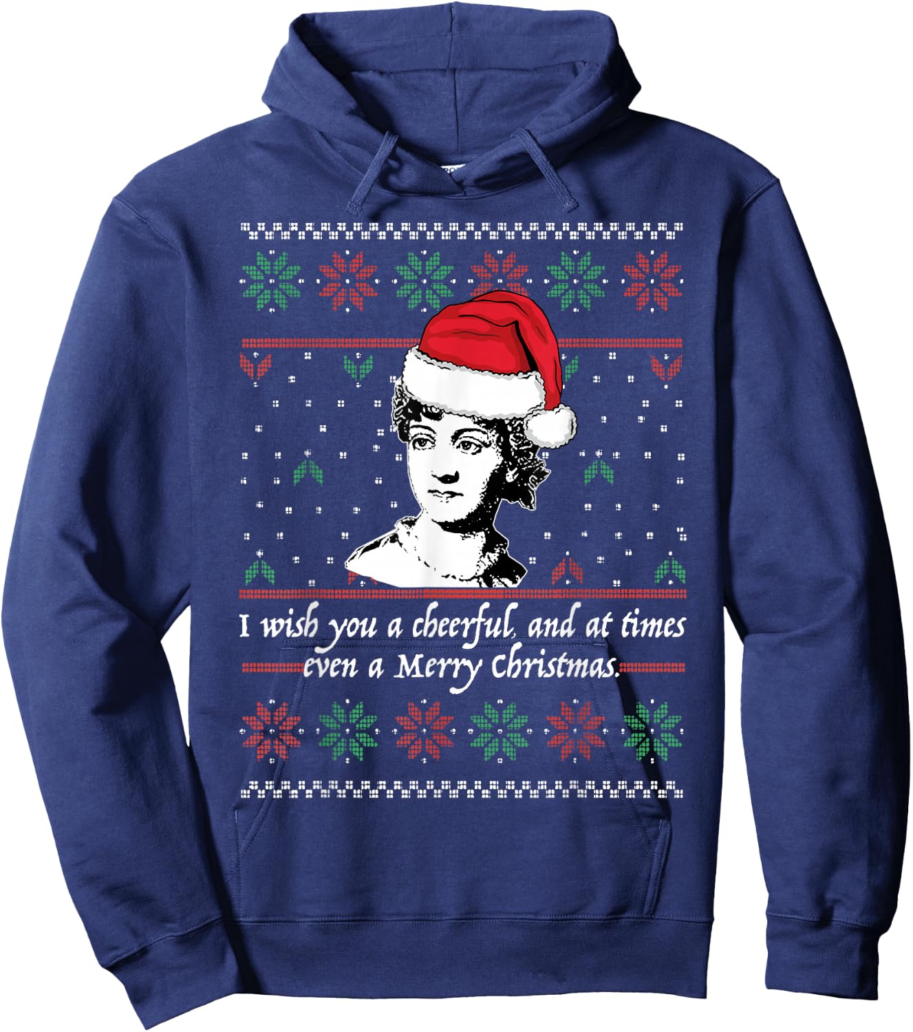 Jane Austen Ugly Christmas Sweater Design Santa Hat Meme Hoodie - Hoodie | Navy