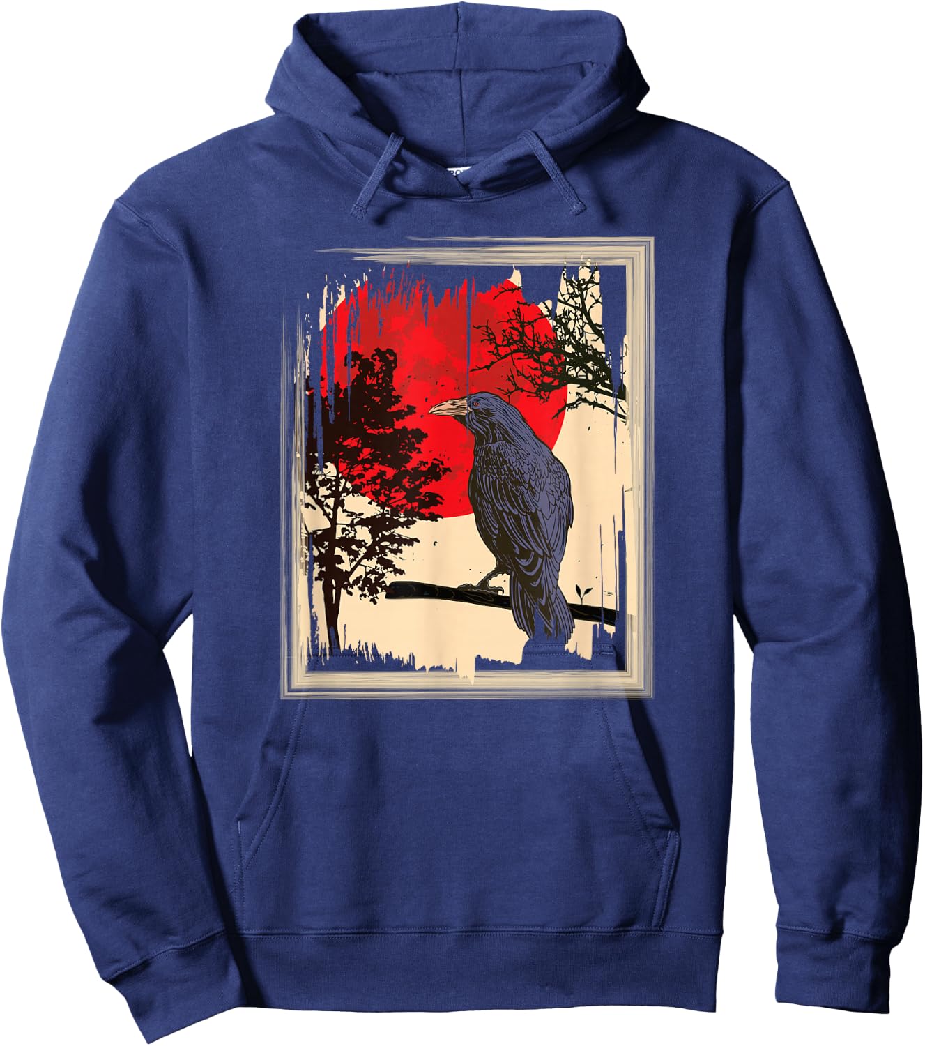Gothic Red Moon Black Crow Hoodie - Hoodie | Navy
