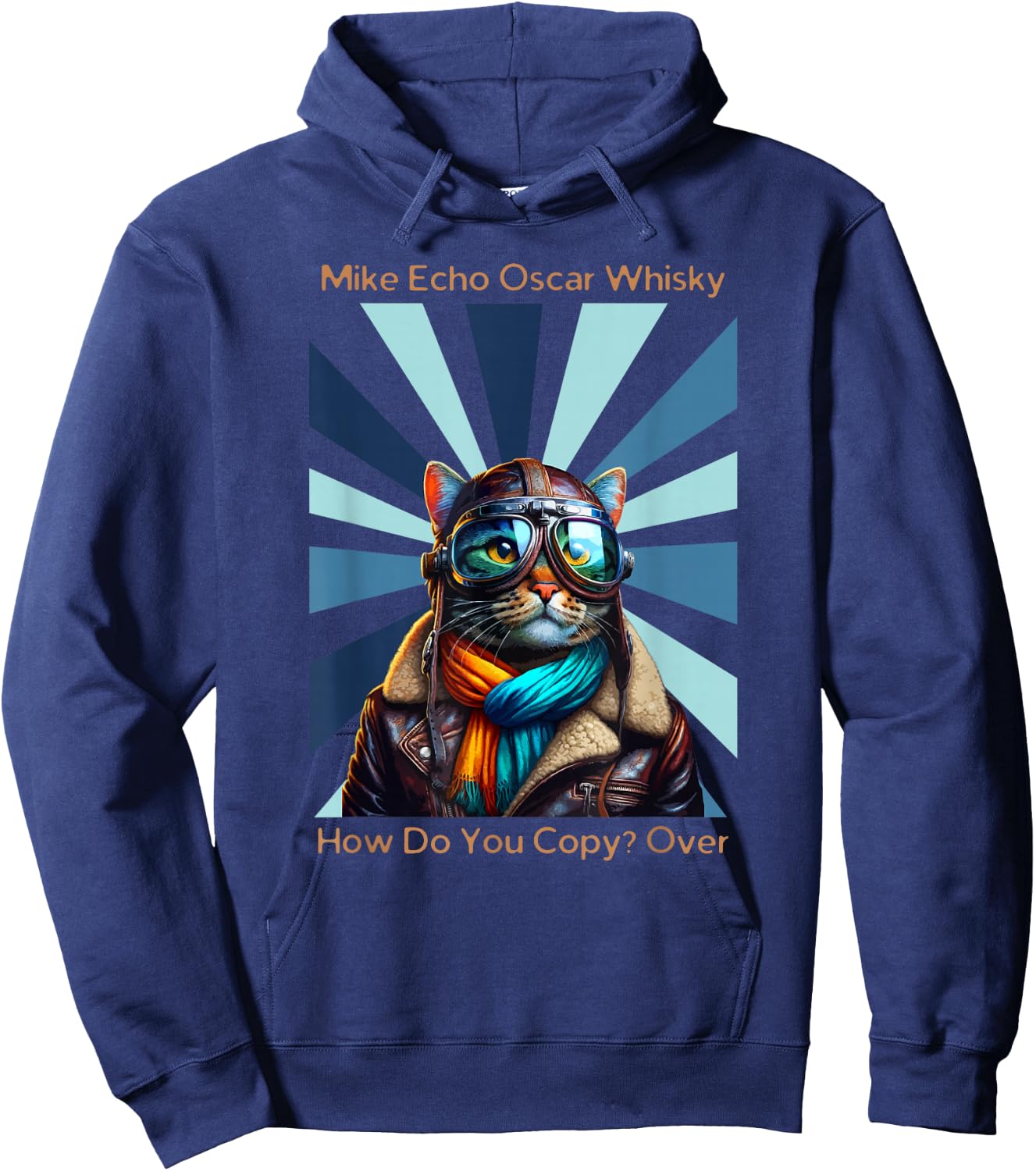 Cats Vintage Apparel Cat Pilot Mike Echo Oscar Whisky How Do You Copy , Small Hoodie - Hoodie | Navy