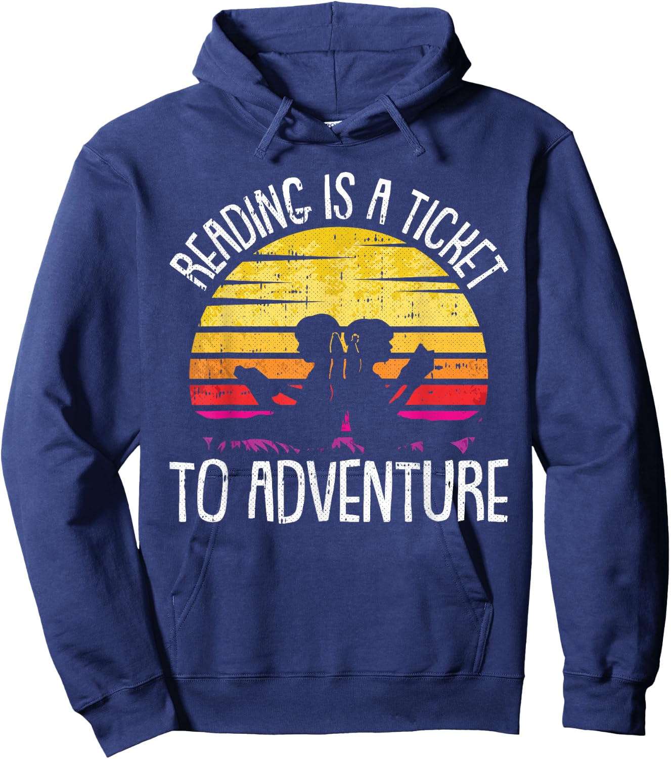 Reading Is A Ticket To Adventure Retro Bookworm Book Lover Hoodie - Hoodie | Navy