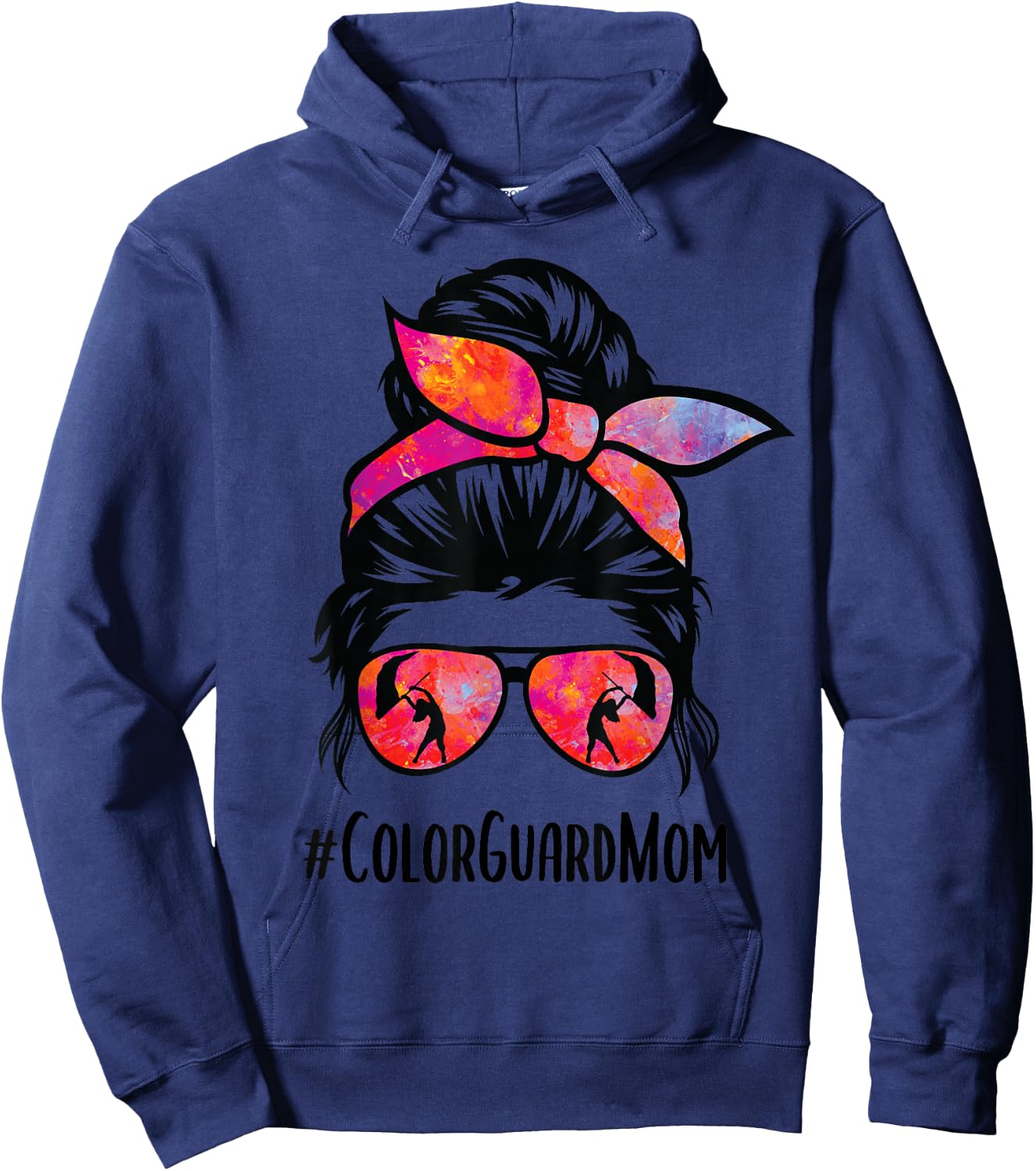 Color Guard Mom messy bun Marching Band School Mommy Mother Hoodie - Hoodie | Navy