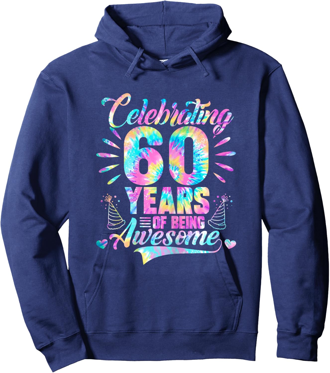 Celebrating 60 Year Of Being Awesome With Tie-dye Graphic Hoodie - Hoodie | Navy