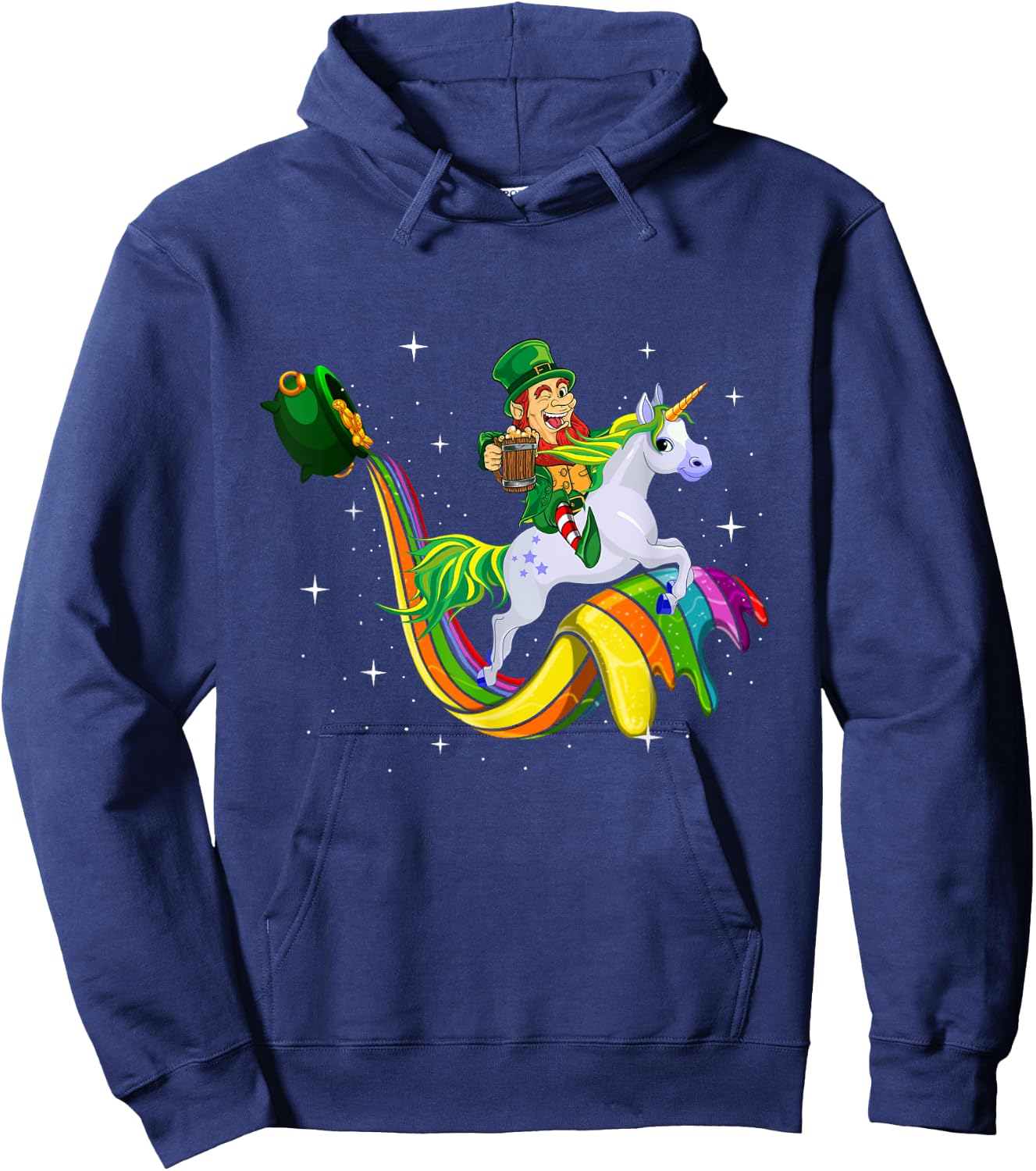 Unicorn St Patricks Day Men Women Lucky Leprechaun Rainbow Hoodie - Hoodie | Navy