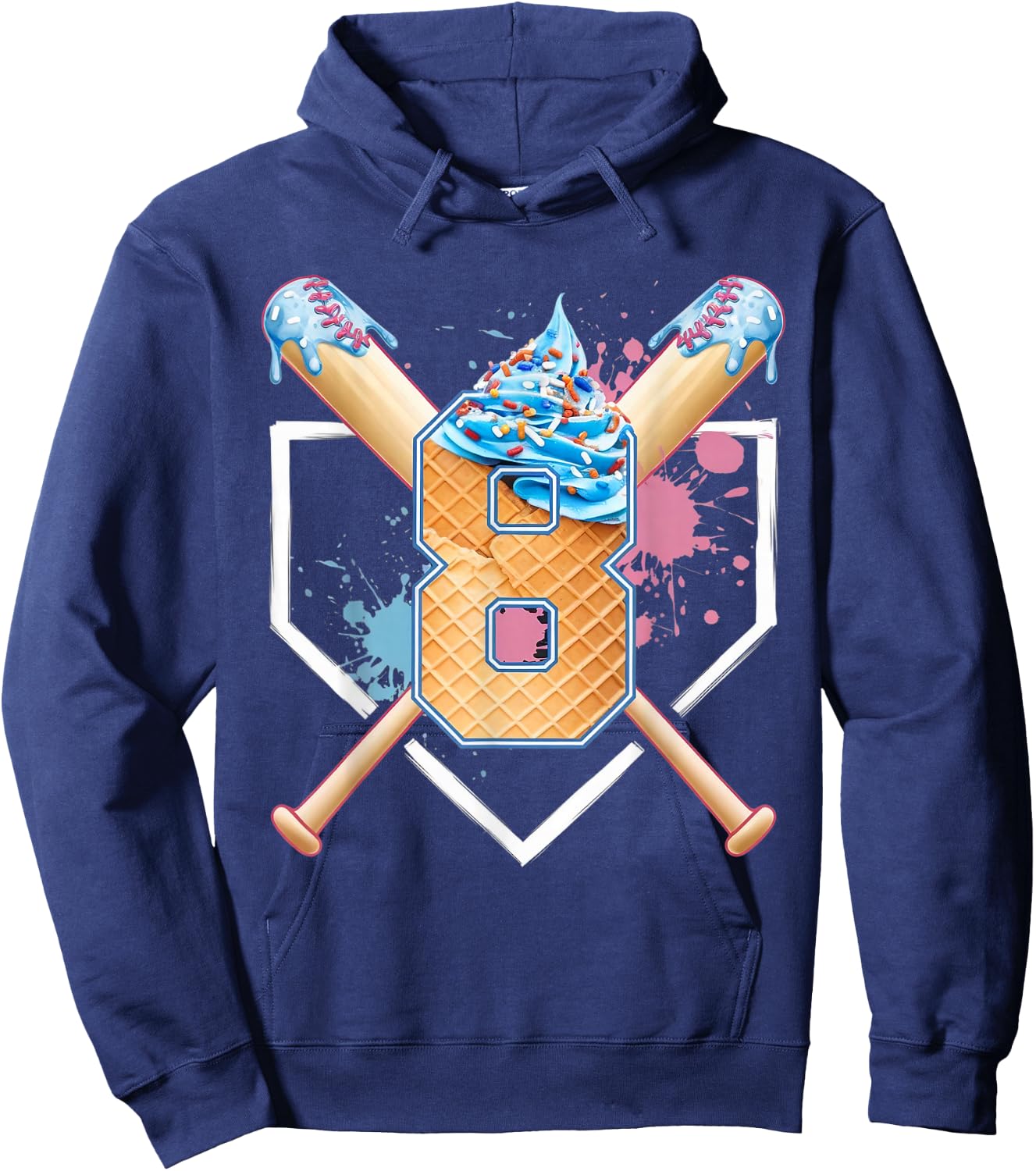 Baseball 8 Year Old Ice Cream Drip 8th Birthday Boy 8 Hoodie - Hoodie | Navy