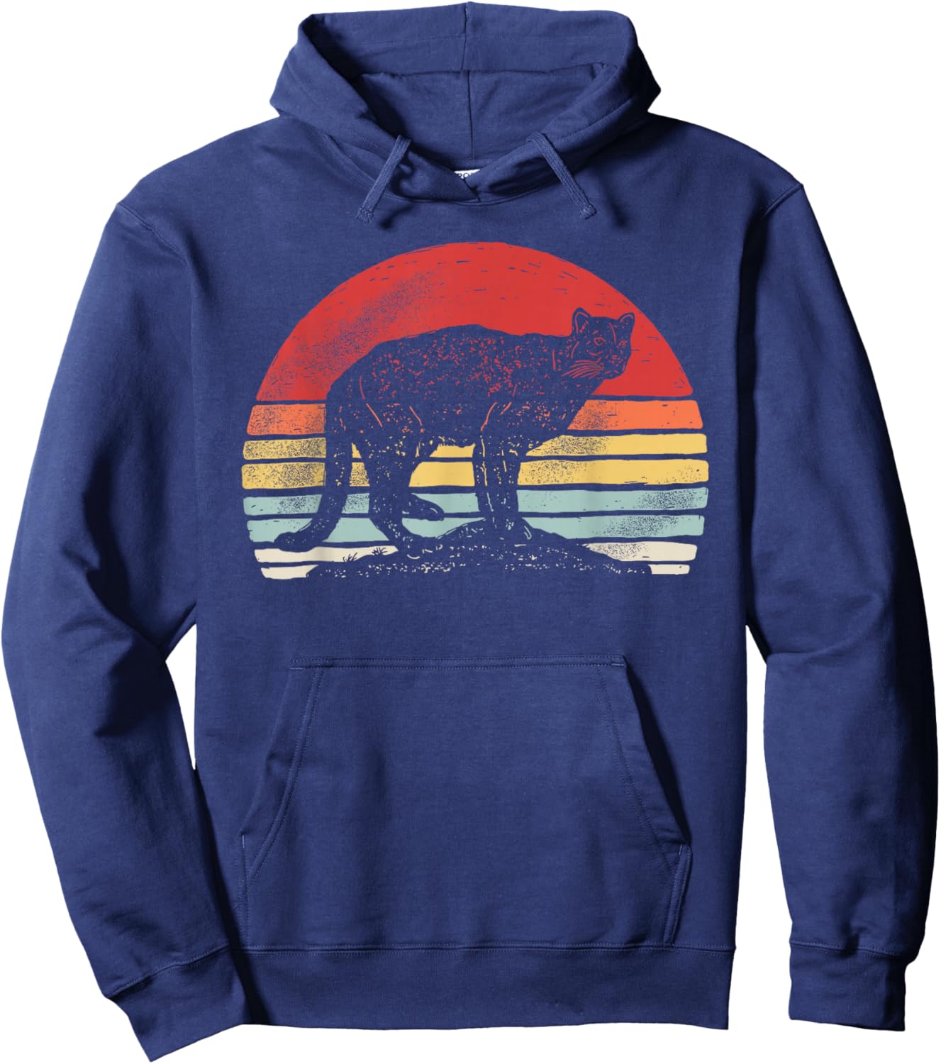Catch Some Rays Vintage Retro Mountain Lion Cougar - Women's Adults Animal Pattern - Black, Small, Short Sleeve, Classic Fit, Collarless Hoodie - Hoodie | Navy