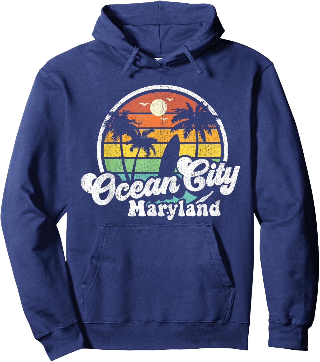 Ocean City Maryland Beach Vacation Retro Surfing Summer Gift Hoodie - Hoodie | Navy