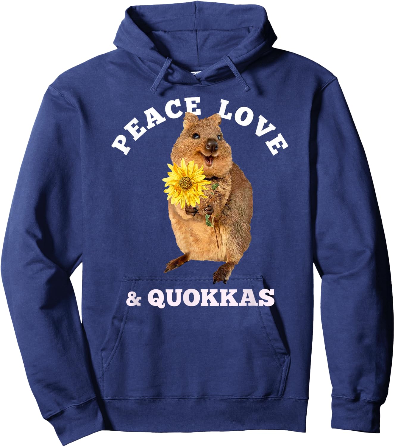 Cute kawaii quokka peace love sunflower Hoodie - Hoodie | Navy