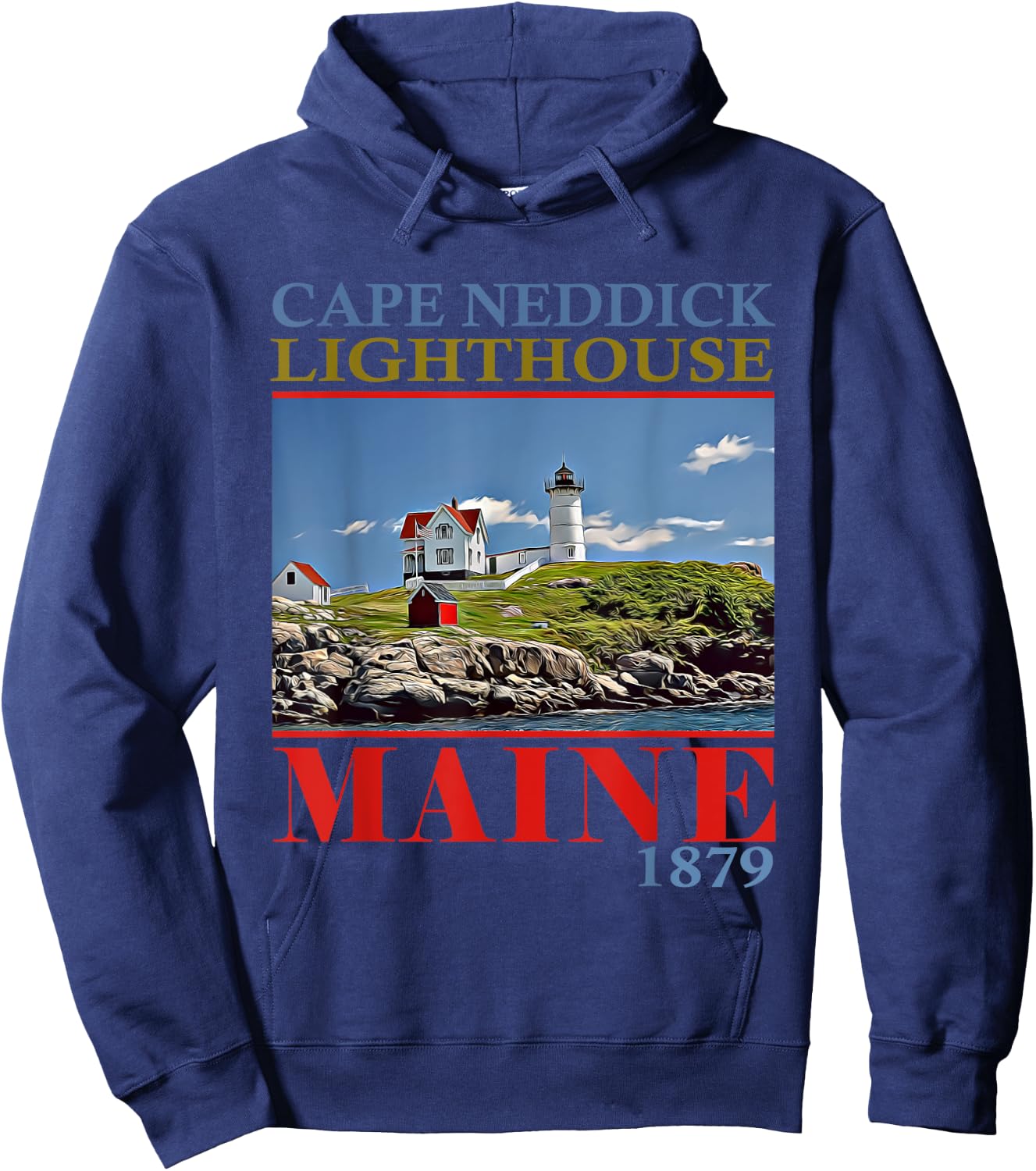 Cape Neddick Lighthouse Maine 1879 Design Hoodie - Hoodie | Navy