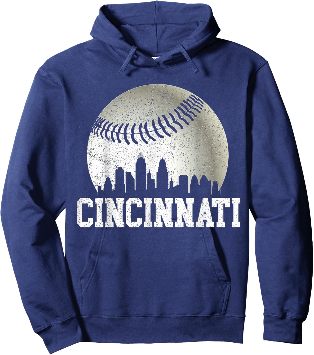 Cincinnati Vintage Baseball Distressed Gameday Retro Hoodie - Hoodie | Navy