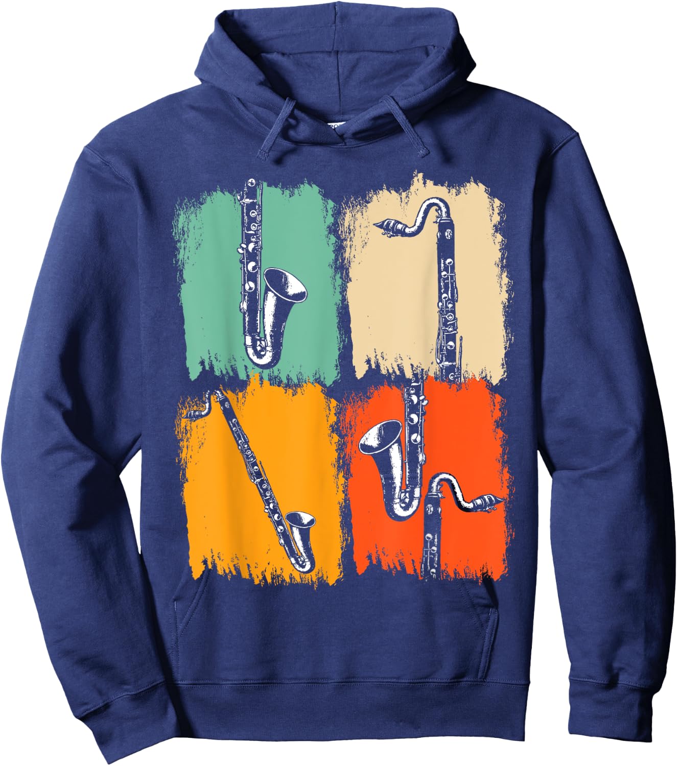 Marching Band Music Gift Retro Pop Art Bass Clarinet Hoodie - Hoodie | Navy
