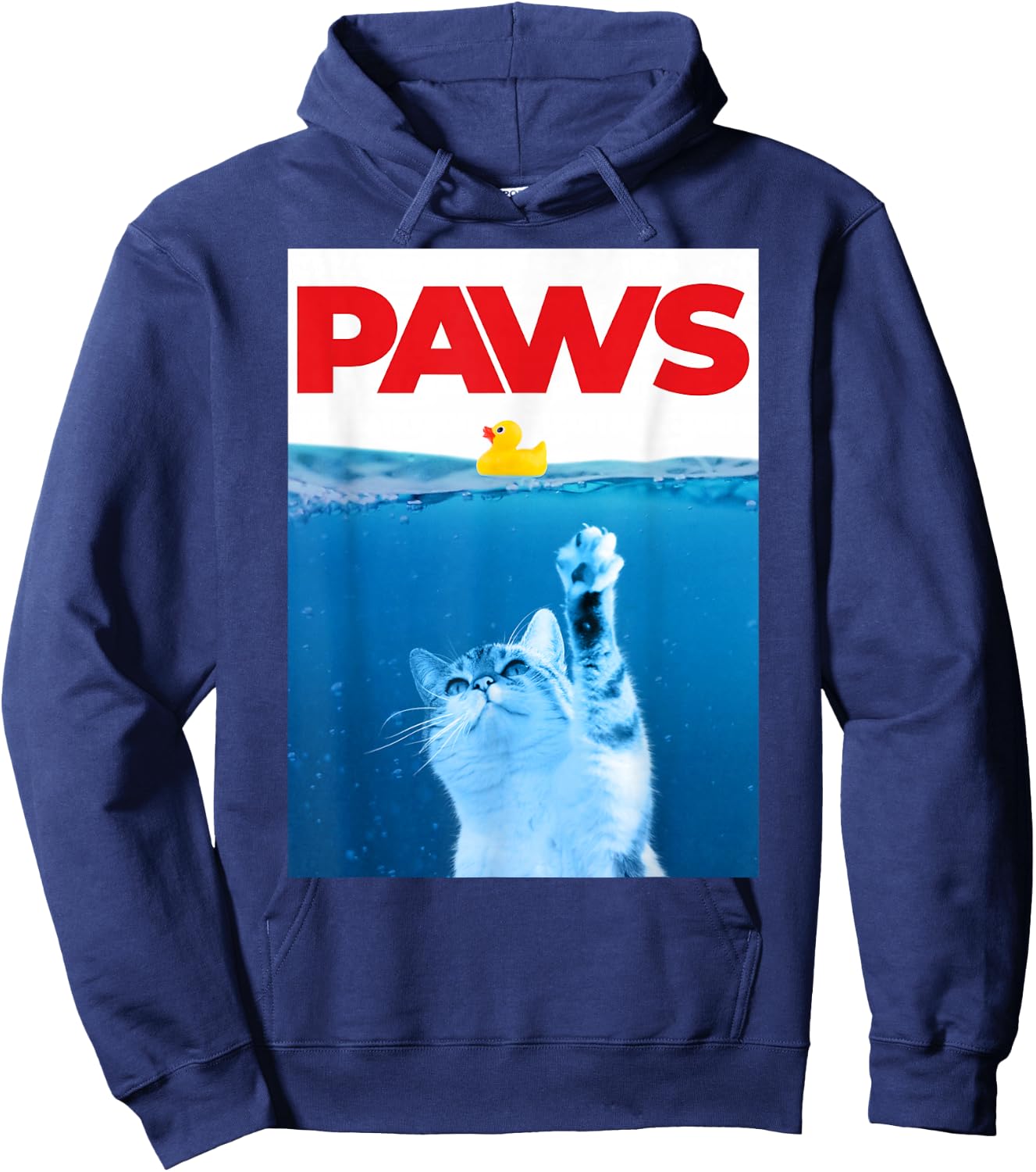 PAWS Cat Yellow Rubber Duck Paws Parody Funny Cat Lover Hoodie - Hoodie | Navy