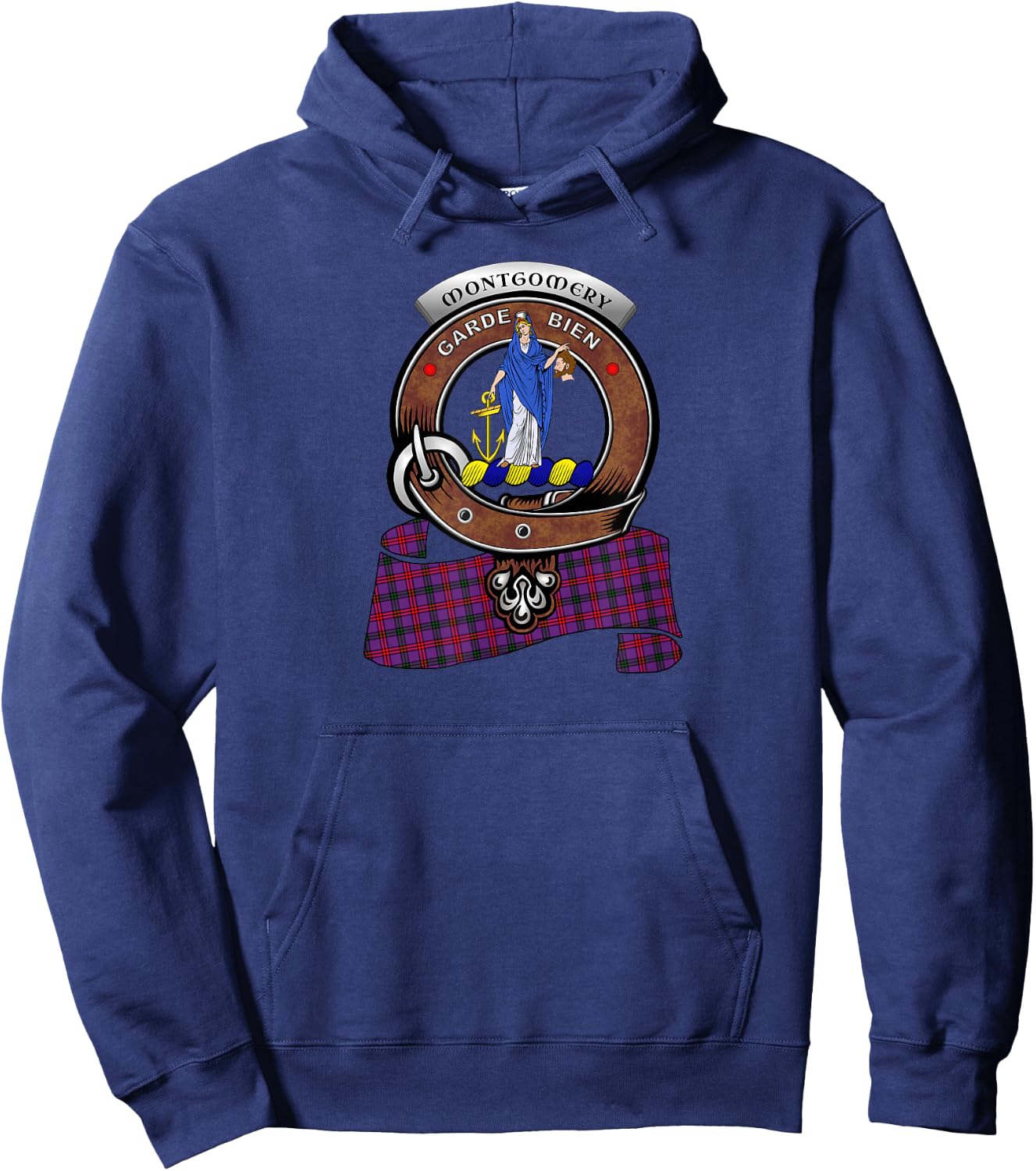 Montgomery Clan Badge & Tartan Hoodie - Hoodie | Navy