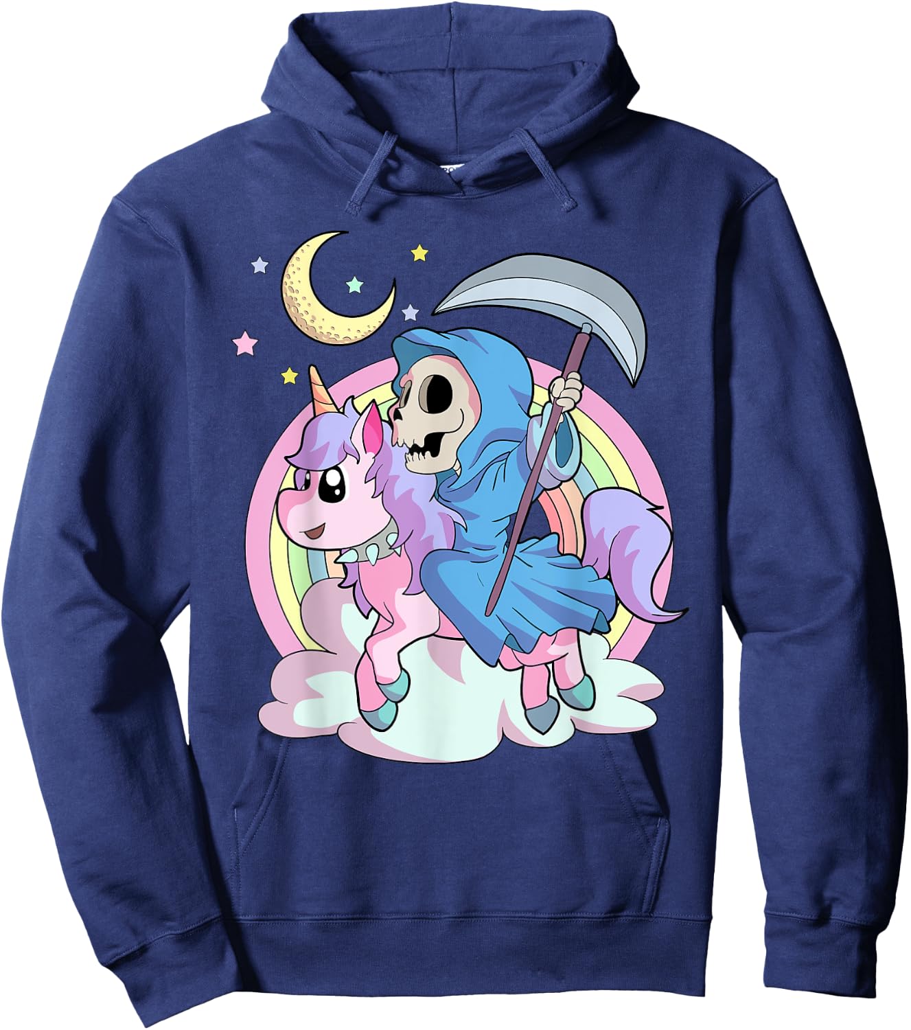 Kawaii Pastel Goth Unicorn and Grim Reaper Creepy Unicorn Hoodie - Hoodie | Navy