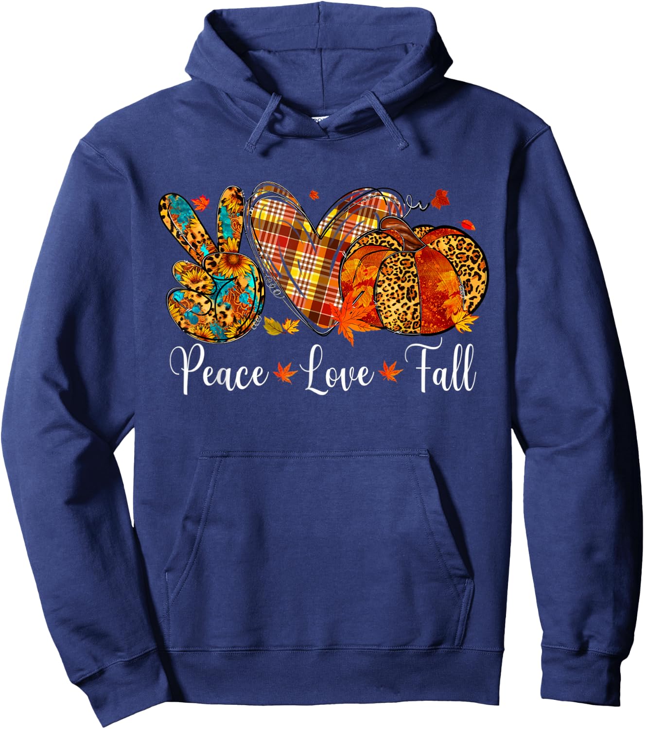 Peace Love Fall Pumpkin Autum Happy Fall Thanksgiving Hoodie - Hoodie | Navy