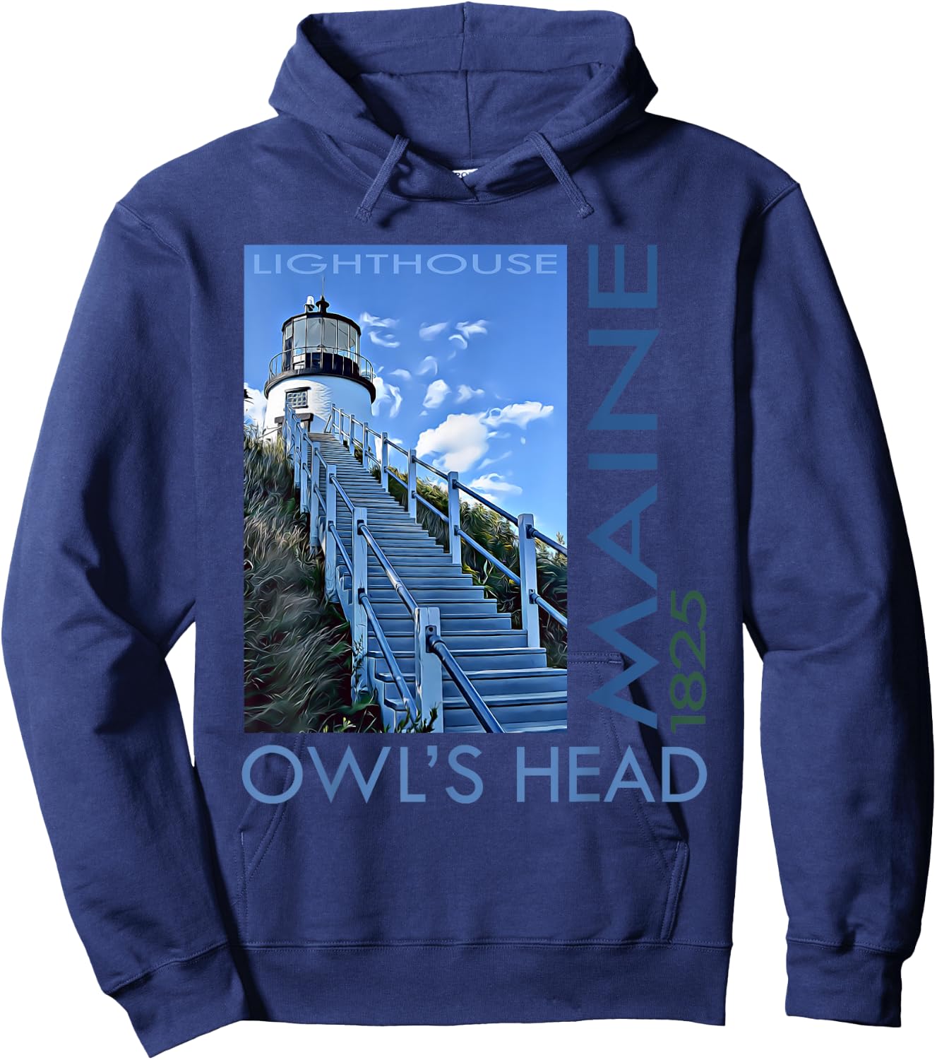 Owl's Head Lighthouse Maine 1825 Design Hoodie - Hoodie | Navy
