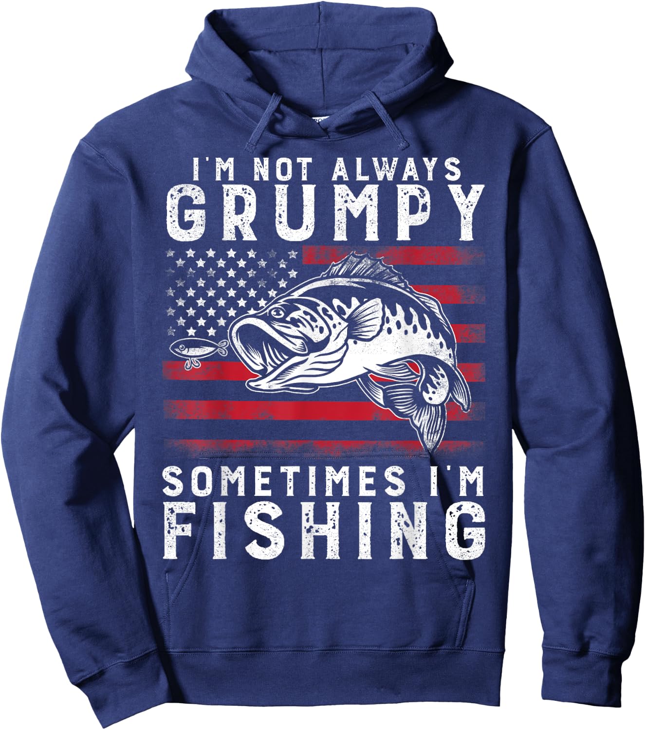 I'm Not Always Grumpy Sometimes I'm Fishing Vintage USA Flag Hoodie - Hoodie | Navy