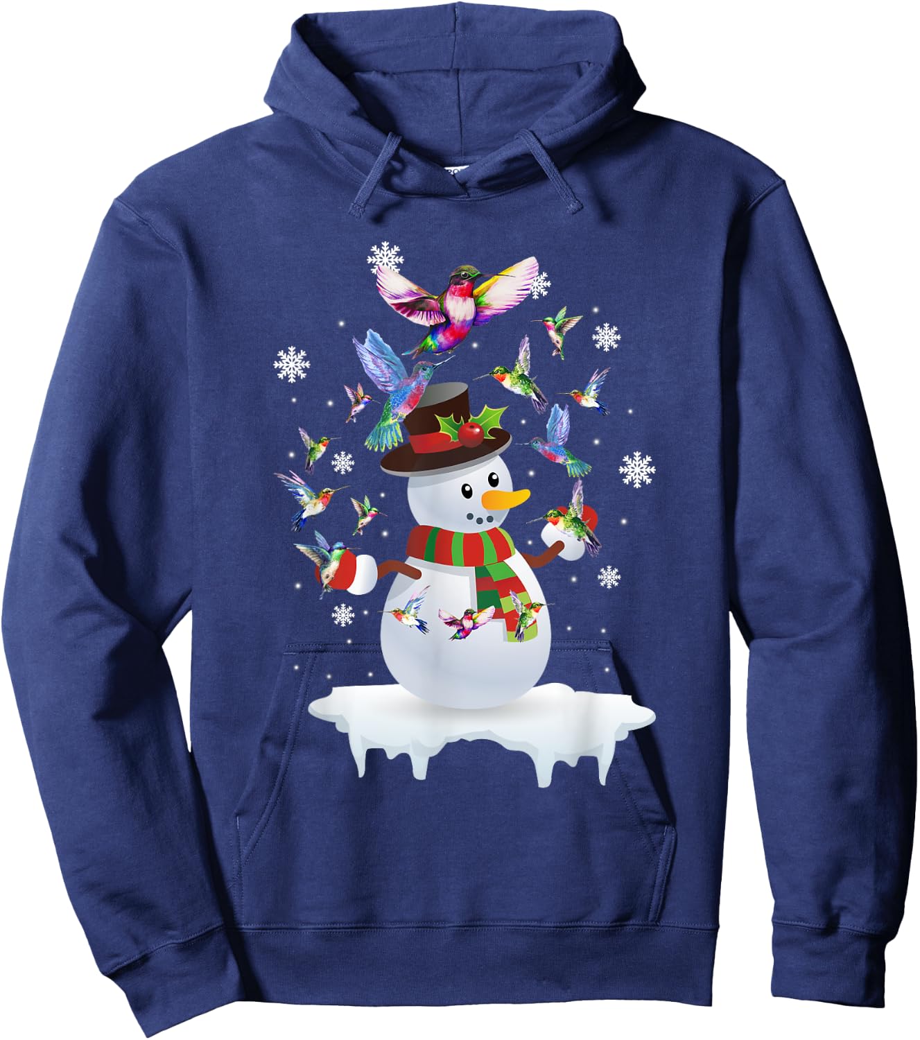 Hummingbirds Snowman Funny Christmas Animal Bird Lovers Hoodie - Hoodie | Navy
