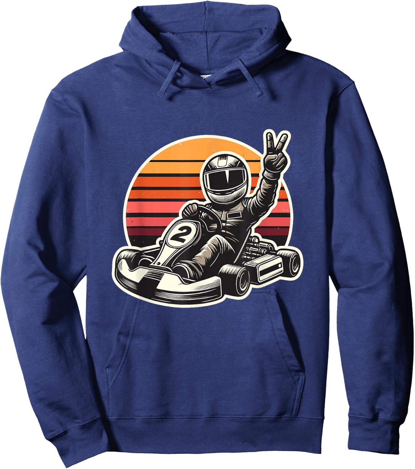 Funny Retro Sunset Karting Go Kart Racing Hoodie - Hoodie | Navy