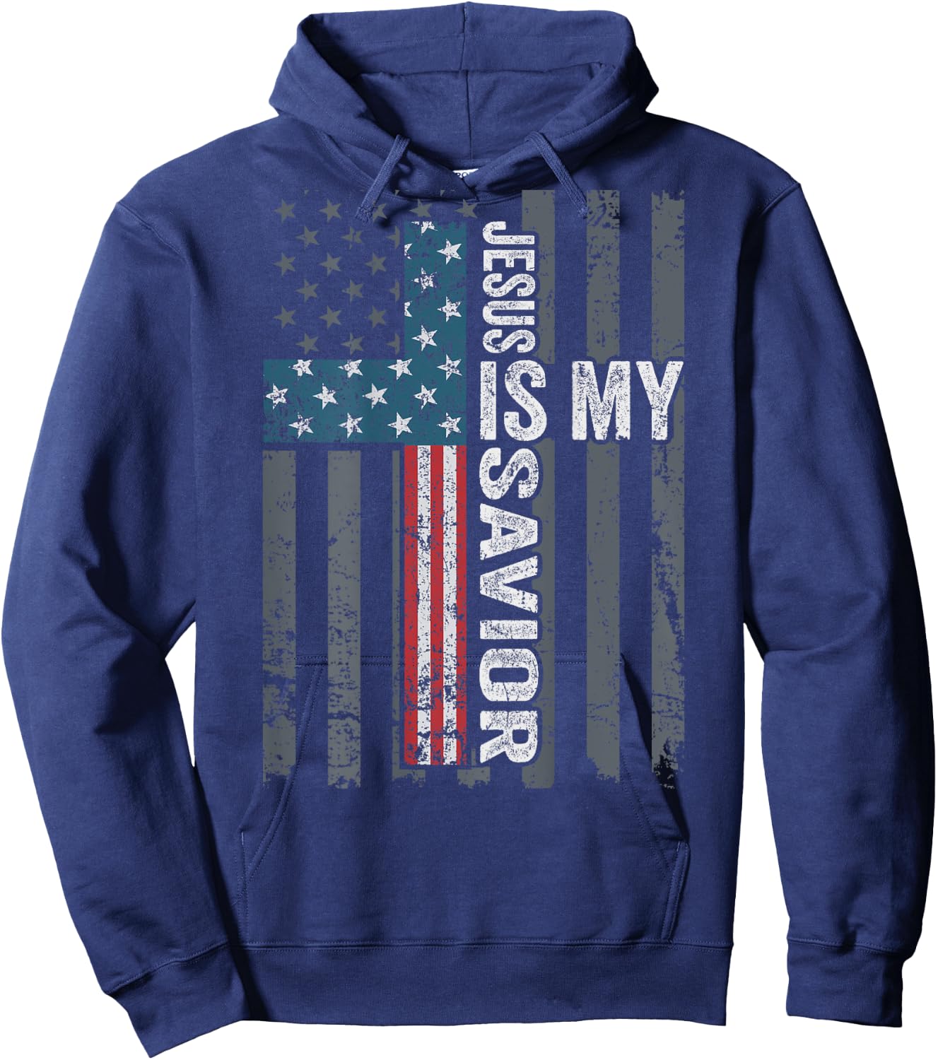 Jesus Is My Savior, Patriotic Christian Faith Cross ON BACK Women Kids Men Hoodie - Hoodie | Navy