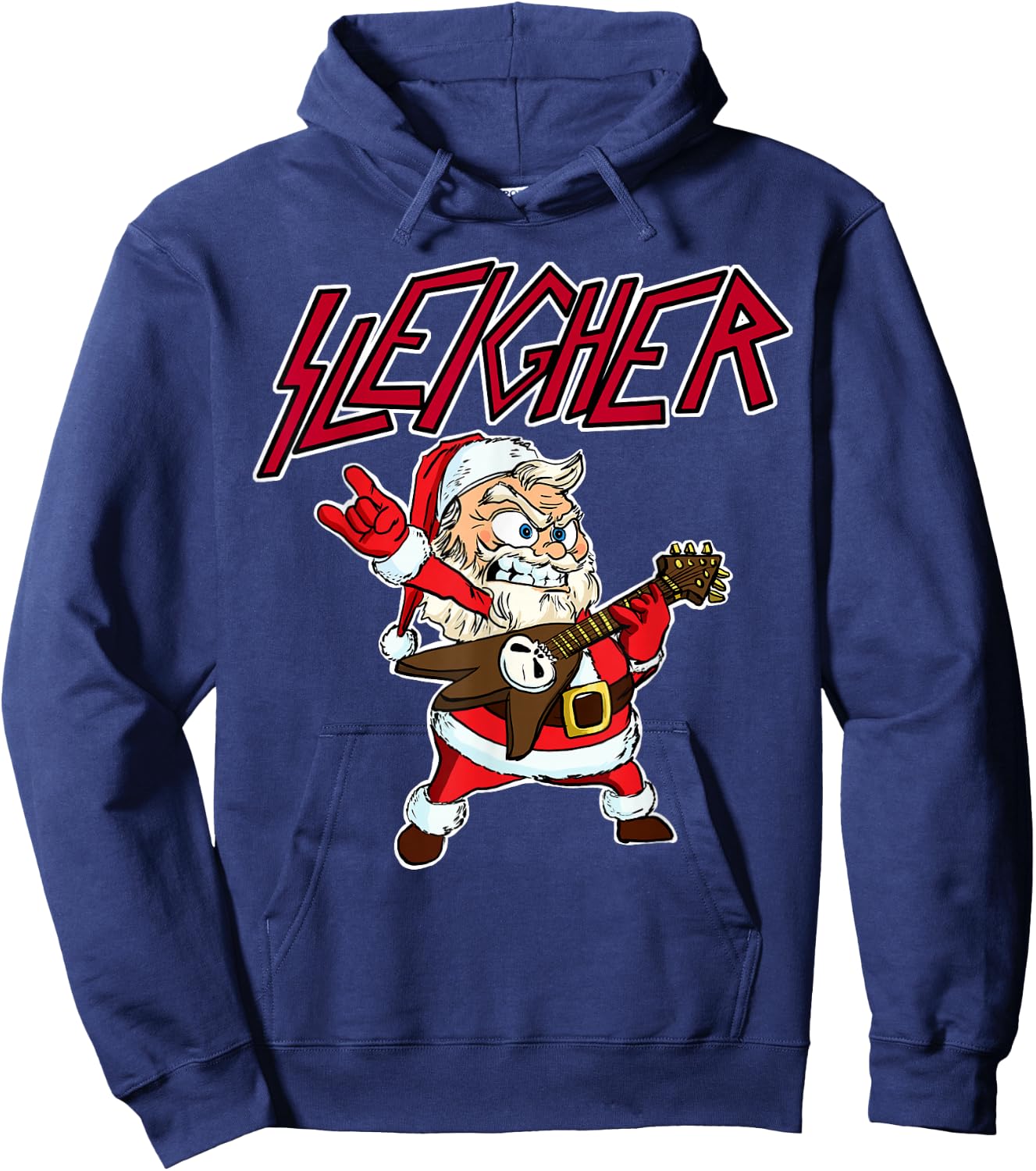 Sleigher Santa Claus Metal Christmas funny Hail Santa Hoodie - Hoodie | Navy