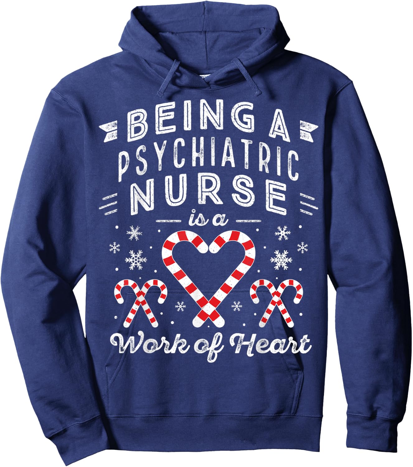 Christmas Candy Cane Heart Men Women PMHNP Psychiatric Nurse Hoodie - Hoodie | Navy