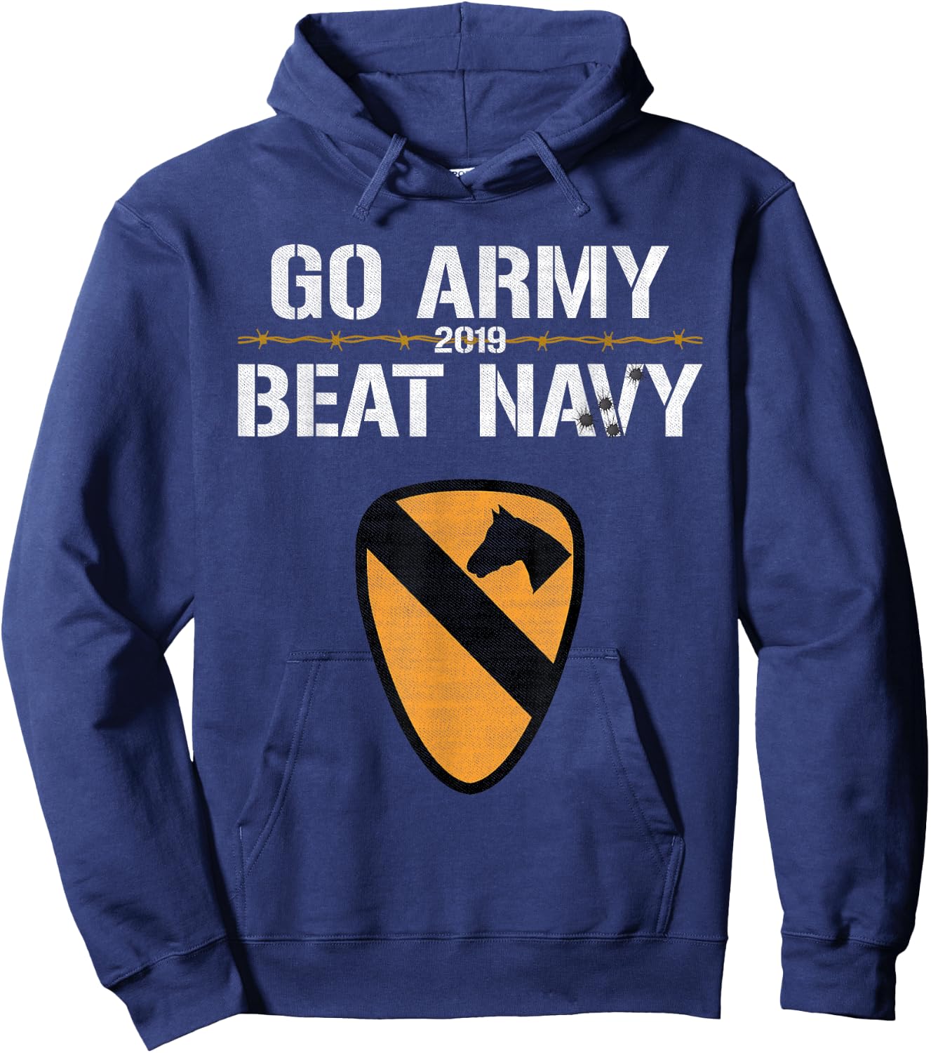Veterans & Armed Forces Design (VAFD) 2019 Go Army! Beat Navy! Barbed Wire, Bullet Holes & Cavalry - Black, , Short Sleeve, , Modern Style, Military Theme, Adult Size: Small Hoodie - Hoodie | Navy