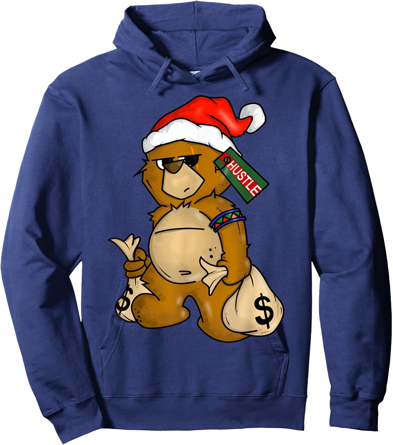 Hip Hop Teddy Bear Christmas Santa Hat Money Rap Lover Gift Hoodie - Hoodie | Navy