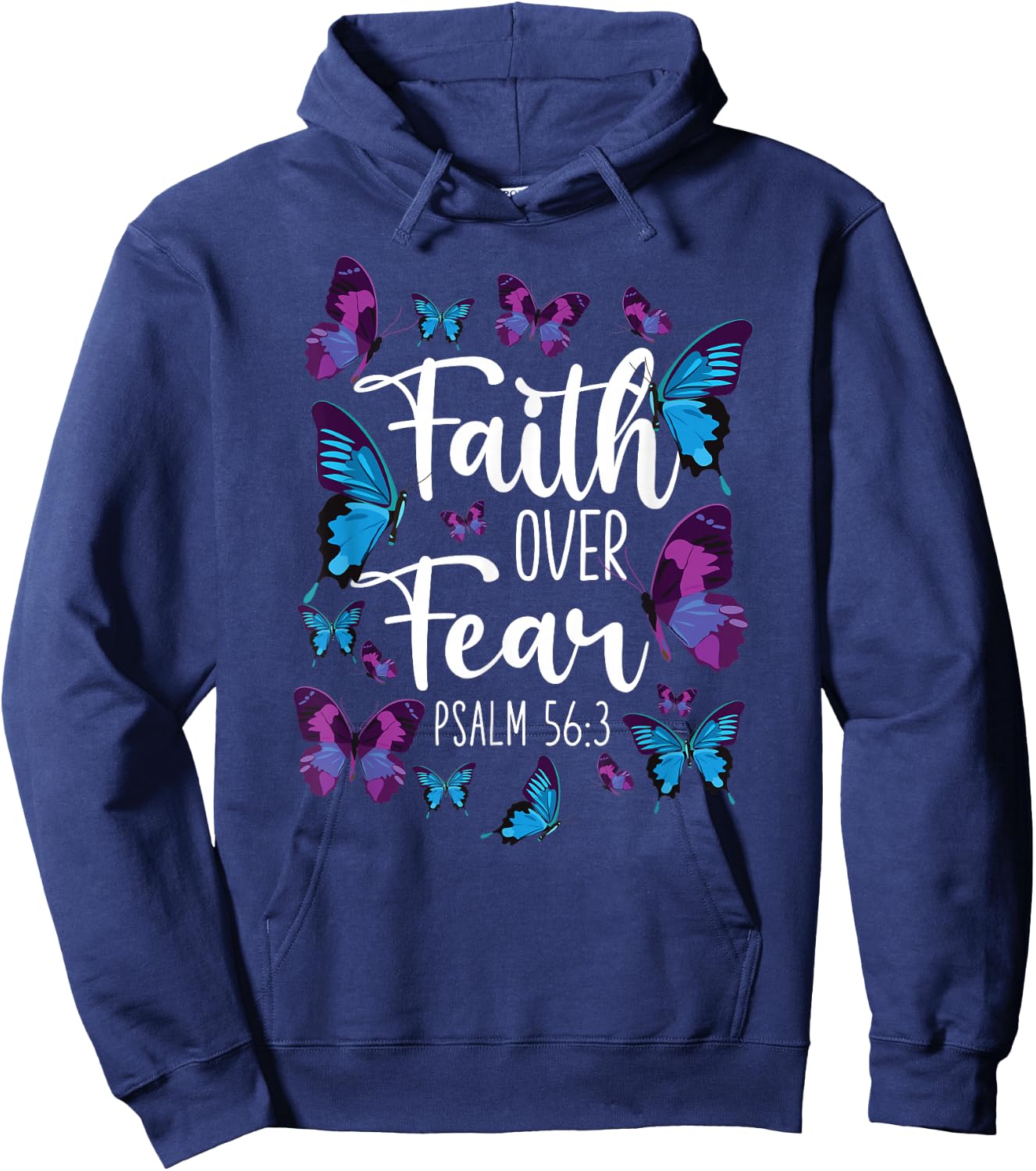Christian Bible Verse Quote Butterfly Psalm 56:3 Hoodie - Hoodie | Navy