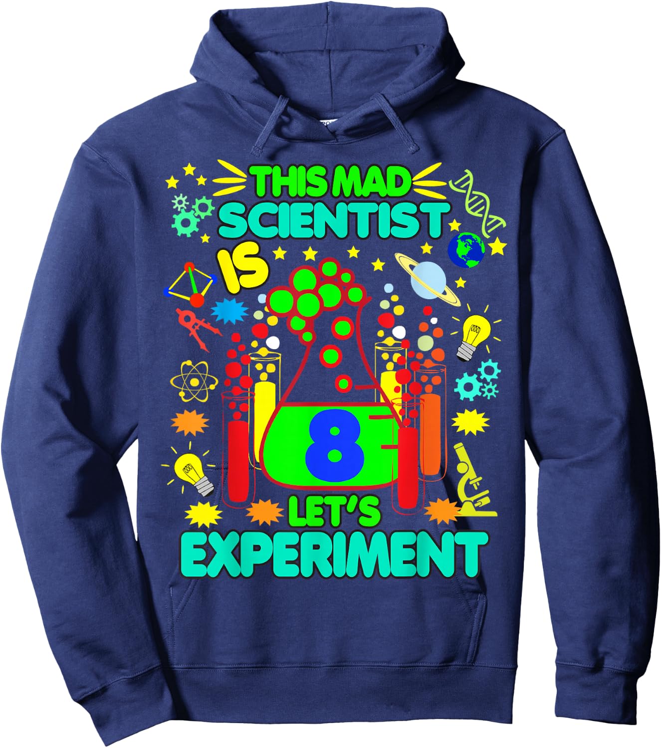 Birthday Shirt Age 8 Boys Girls Science Theme Party Hoodie - Hoodie | Navy