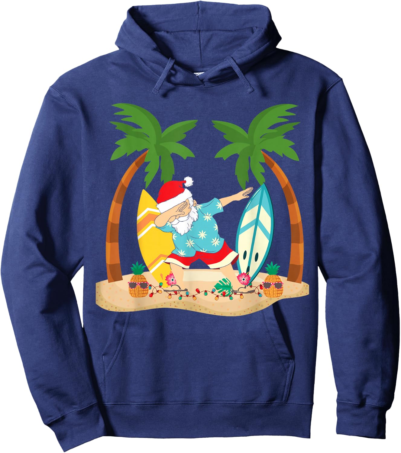 Christmas in July Dabbing Santa Tropical Beach Surfing Hoodie - Hoodie | Navy