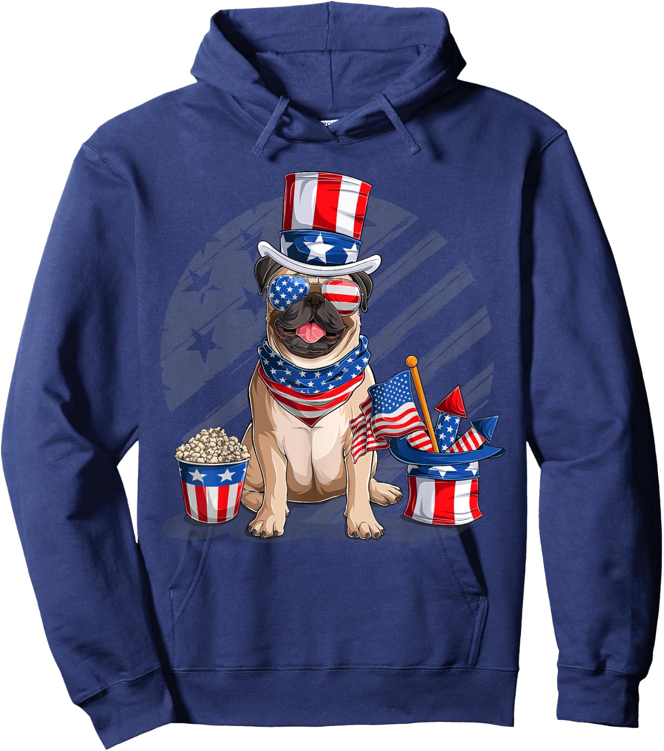 American Flag Pug 4th July Independence Day T Kids Men Hoodie - Hoodie | Navy