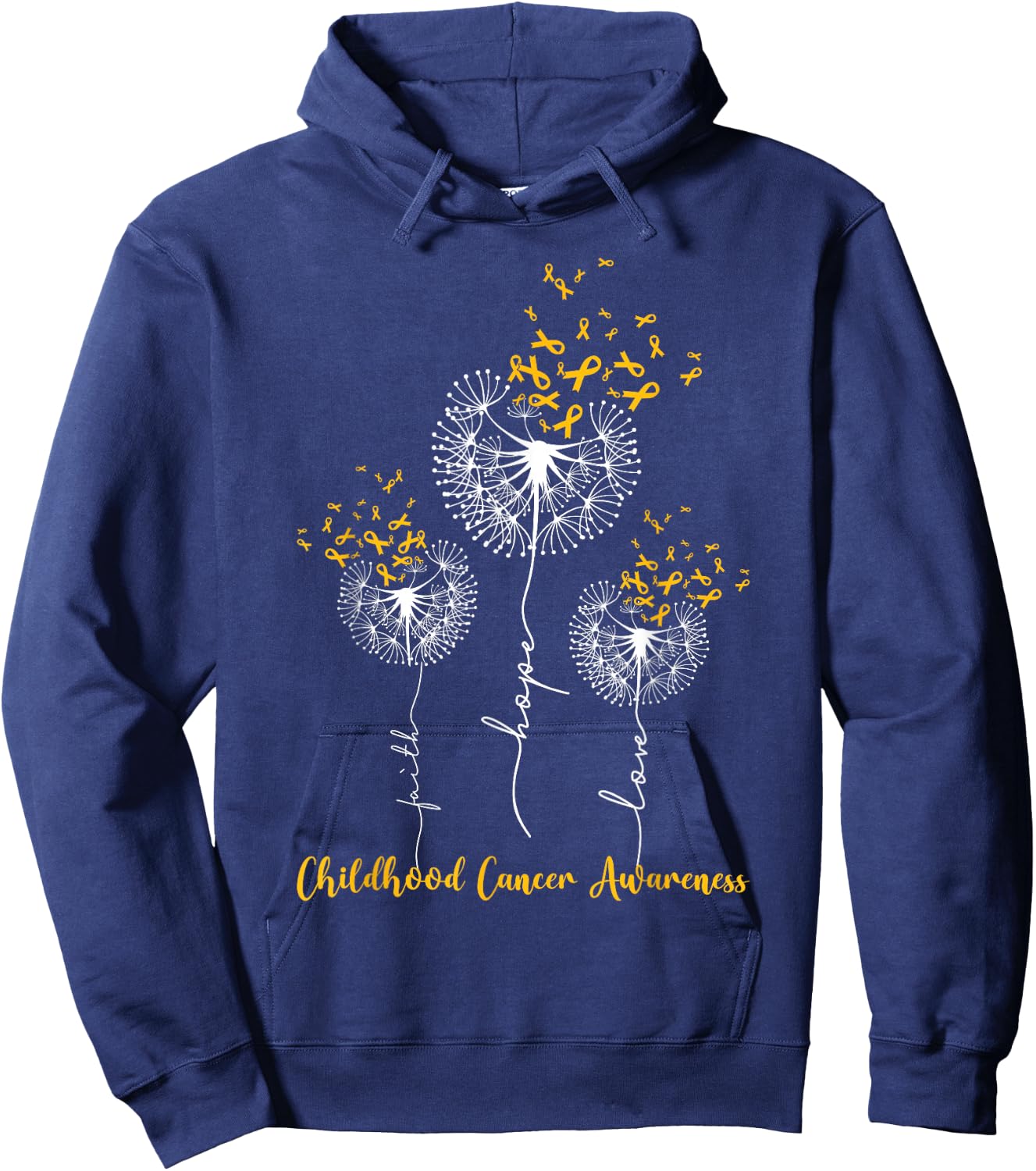 Childhood Cancer Awareness Faith Hope Love Dandelion Hoodie - Hoodie | Navy