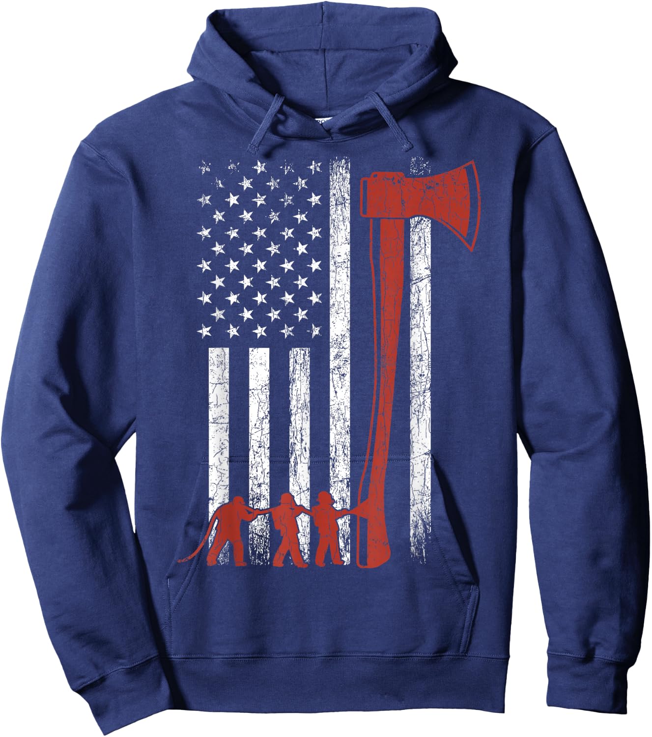 Firefighter USA Flag Funny Firemen Fire Truck Graphic Hoodie - Hoodie | Navy