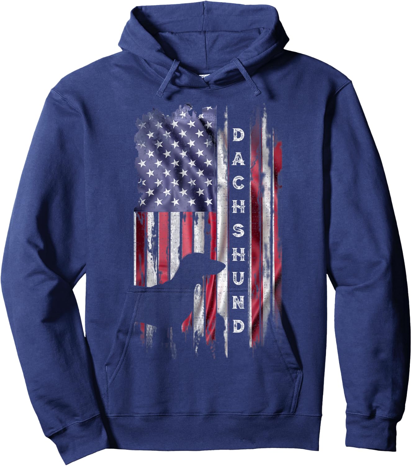 Vintage American Flag Dachshund Dog Wiener Lover Silhouette Kids Men Hoodie - Hoodie | Navy