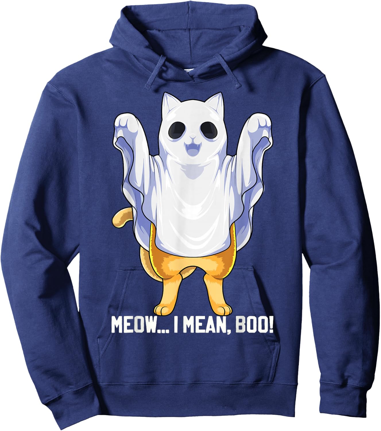 Meow I Mean Boo Ghost Cat Funny Halloween Costume Boys Kids Hoodie - Hoodie | Navy