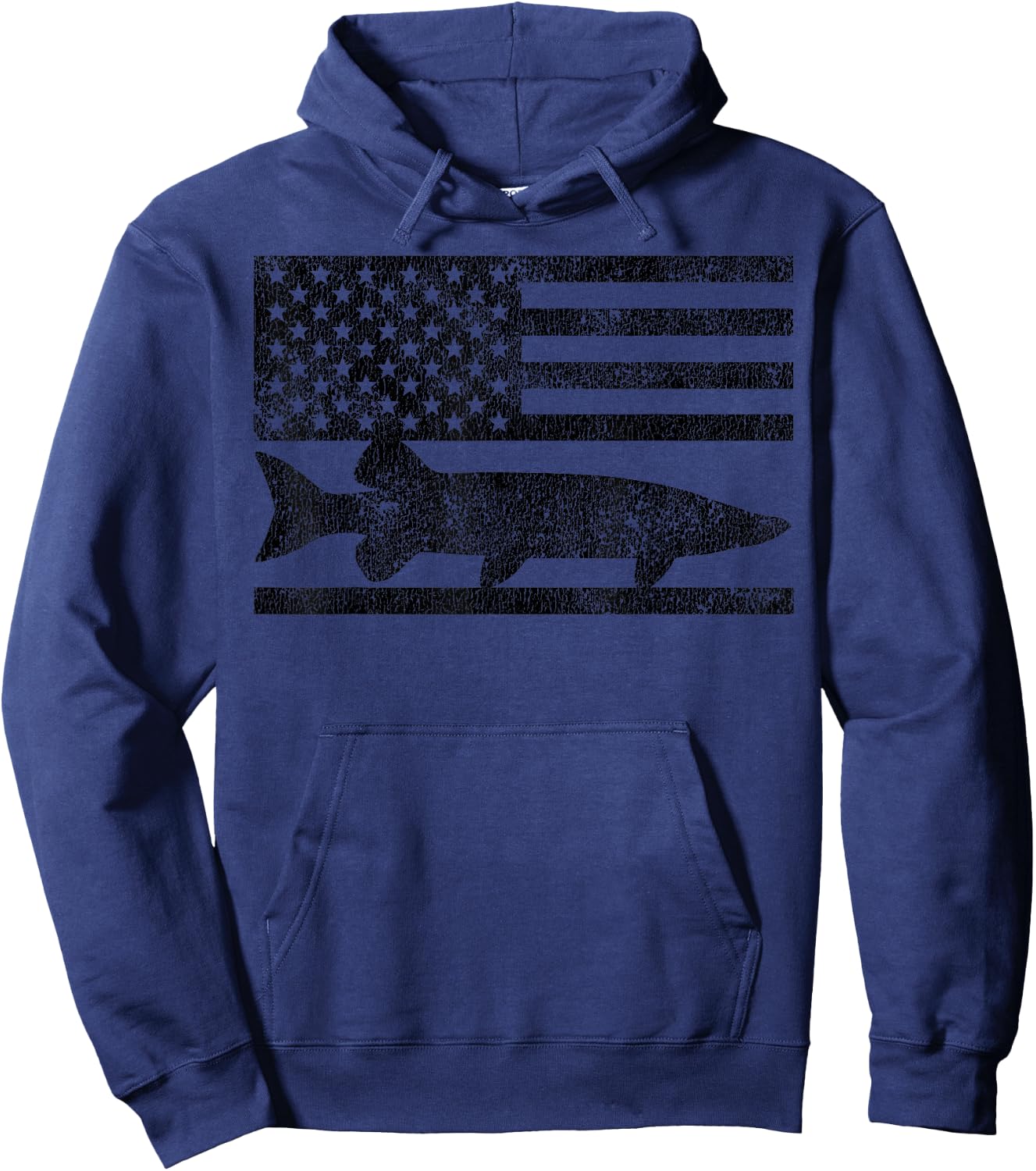 Musky Fishing - Muskie Fisherman American Flag Gift Hoodie - Hoodie | Navy