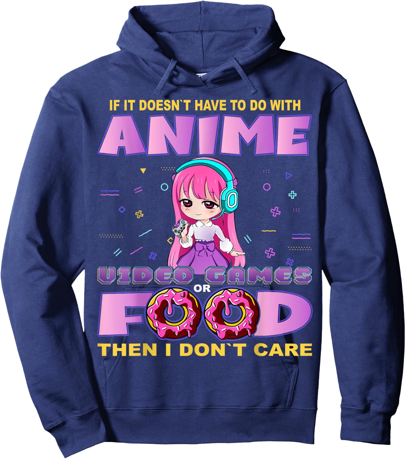 Funny Anime and Video Games Food Chibi Gaming Donut Hoodie - Hoodie | Navy