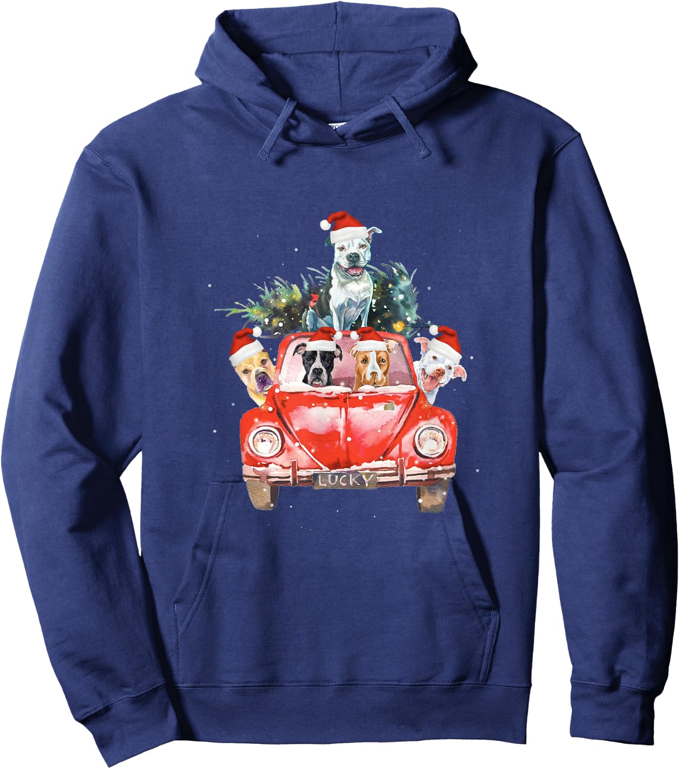Pitbull Riding Red Truck Christmas Tree Santa Pitbull Xmas Hoodie - Hoodie | Navy