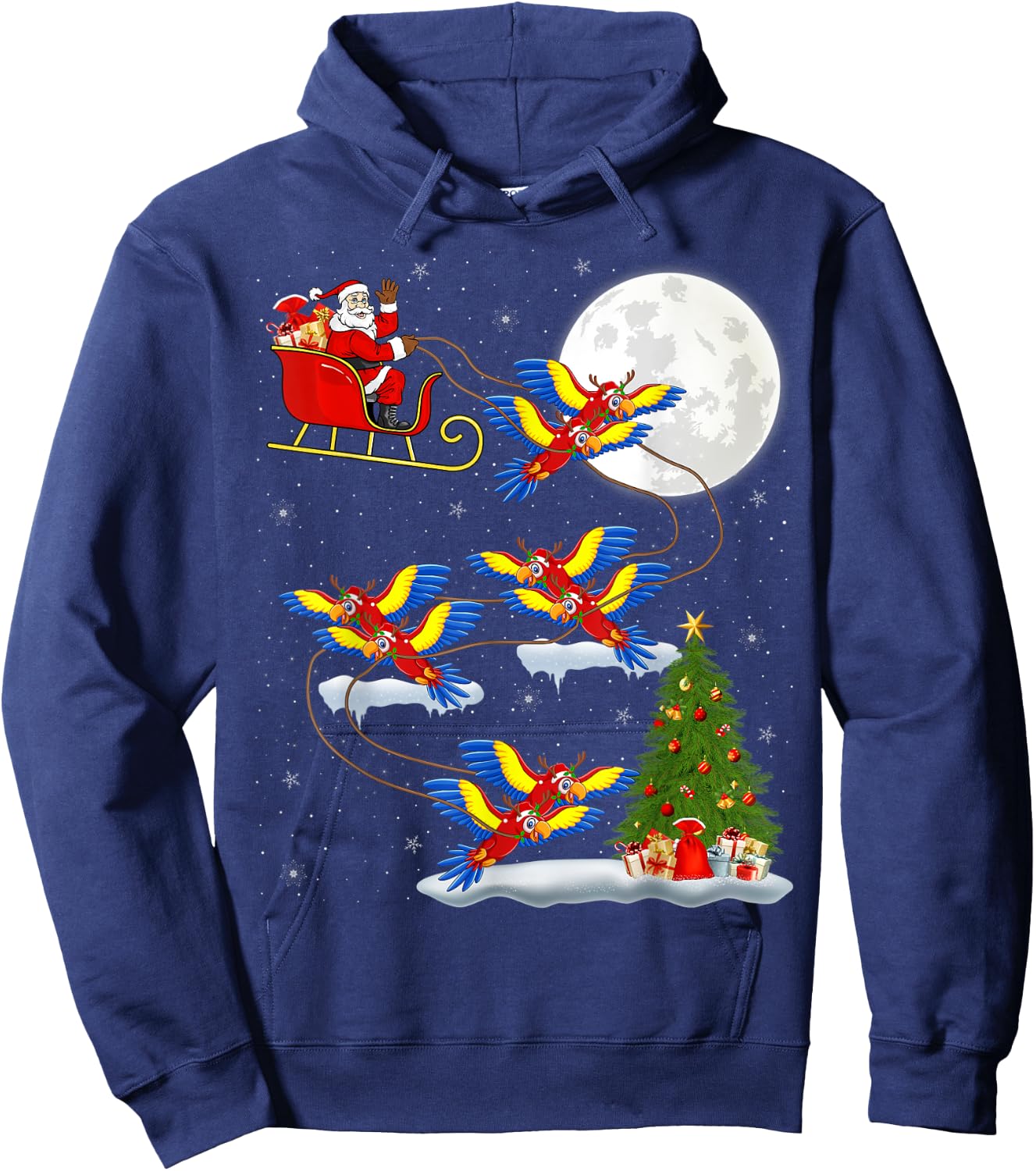 Funny Xmas Lighting Tree Santa Riding Macaw Christmas Hoodie - Hoodie | Navy