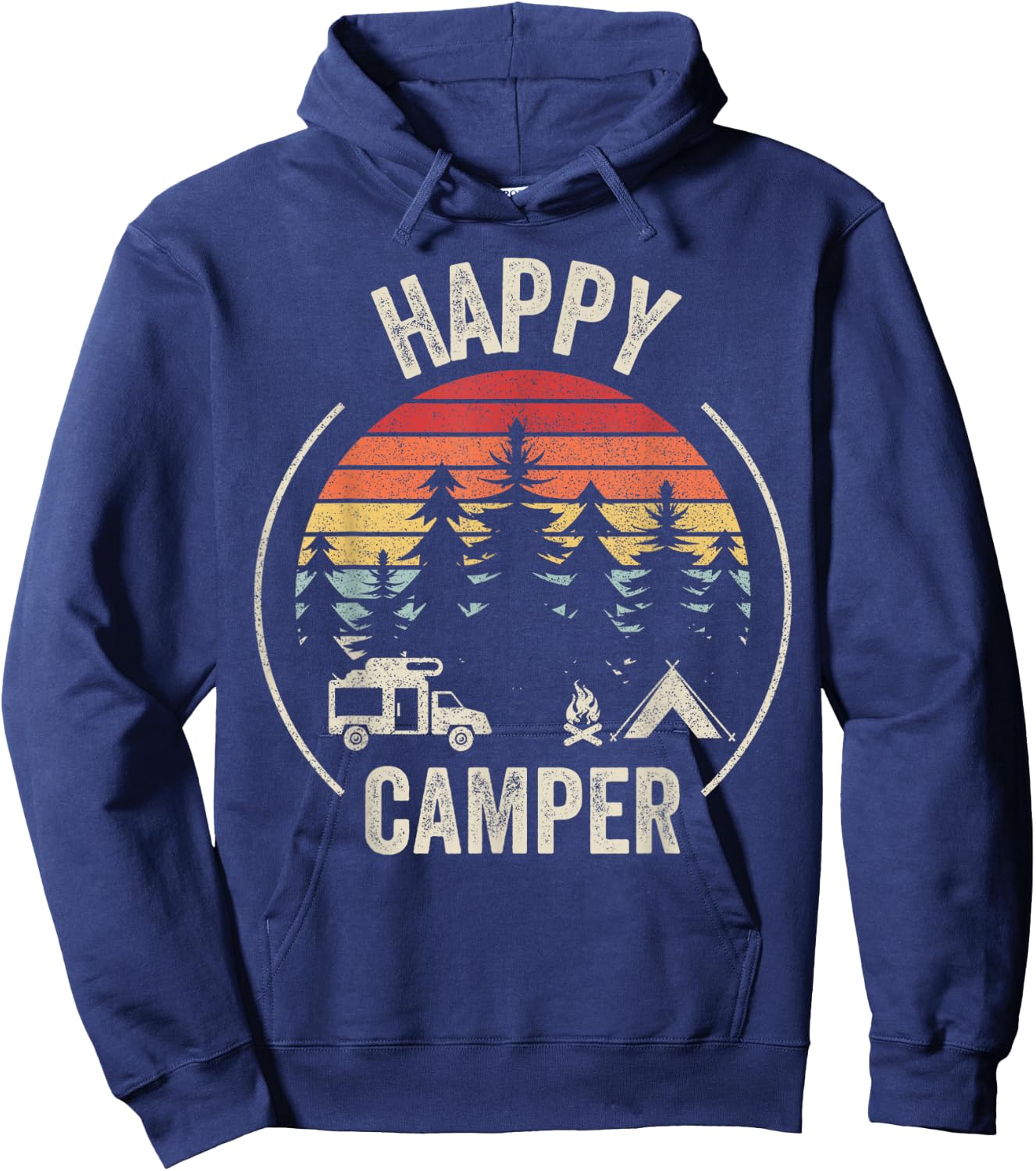Vintage Retro Happy Camper Camping Hoodie - Hoodie | Navy