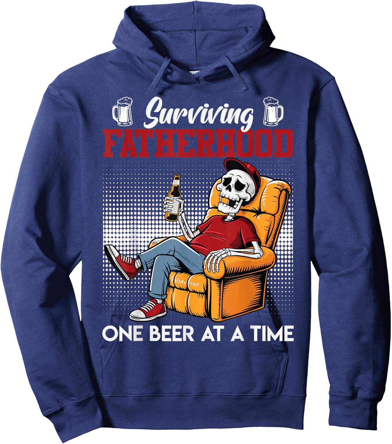 Fatherhood SURVIVING FATHERHOOD ONE BEER A TIME Dads Hoodie - Hoodie | Navy