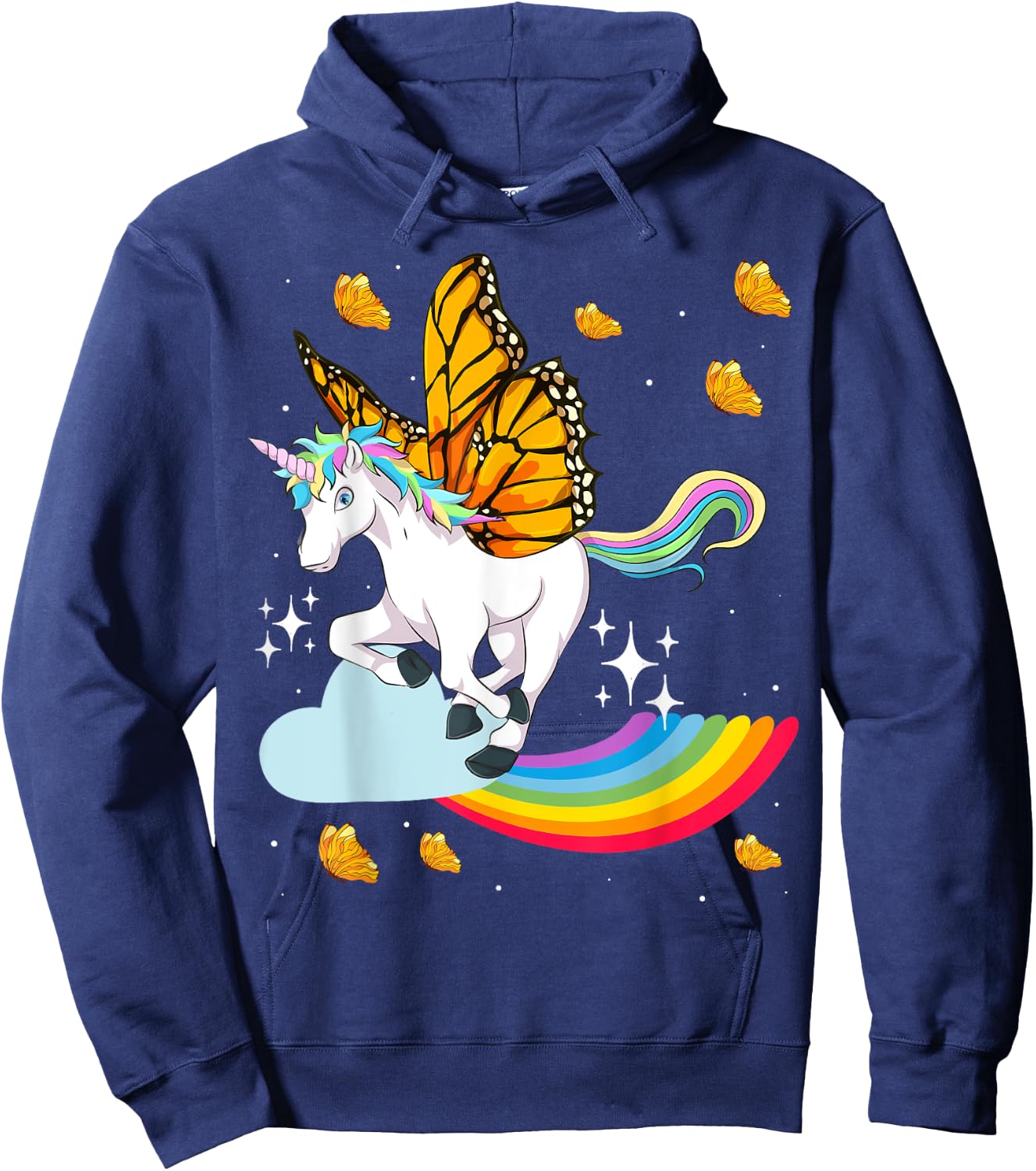 Fantasy Butterfly Animal Rainbow Magical Creature Unicorn Hoodie - Hoodie | Navy